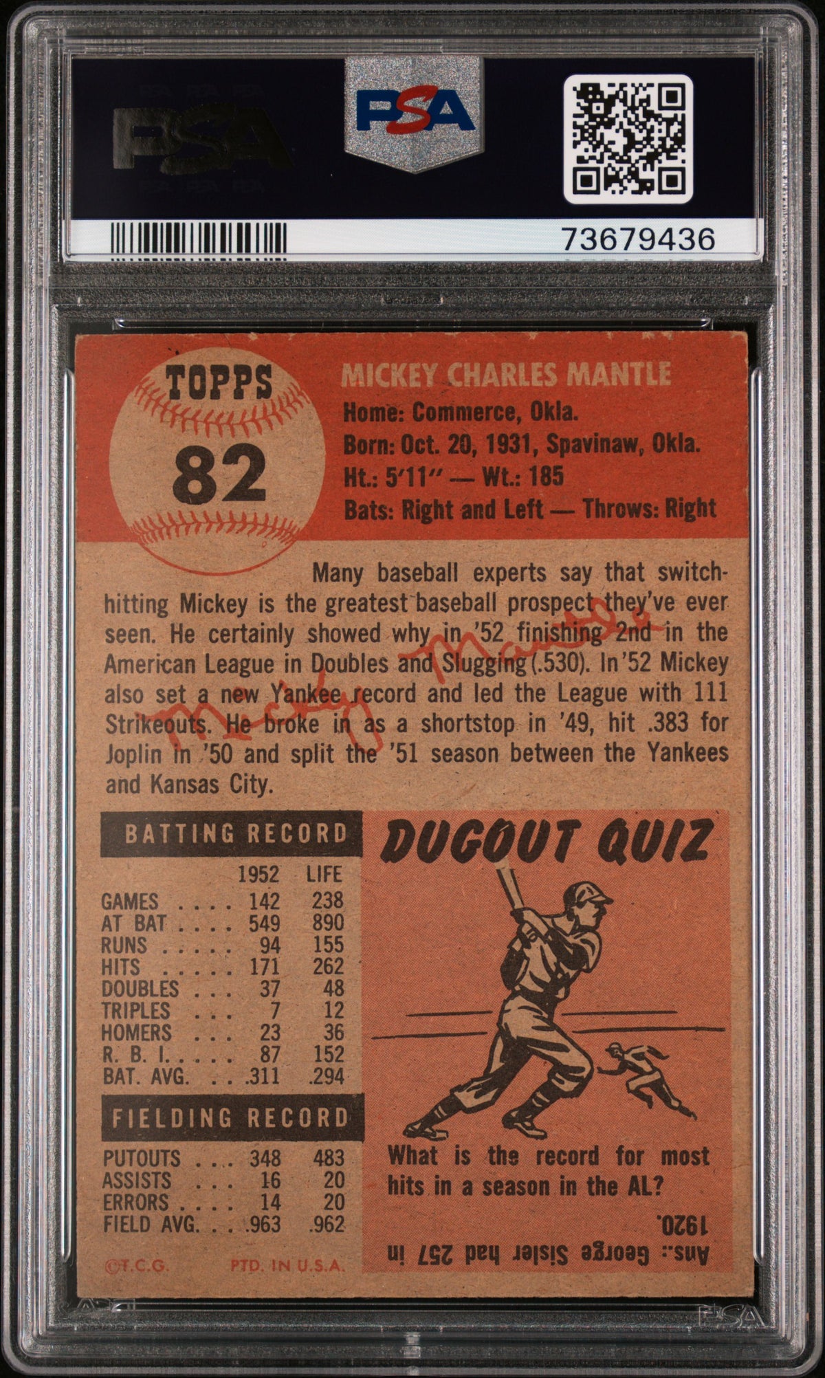 1953 Topps Mickey Mantle #82 PSA 5