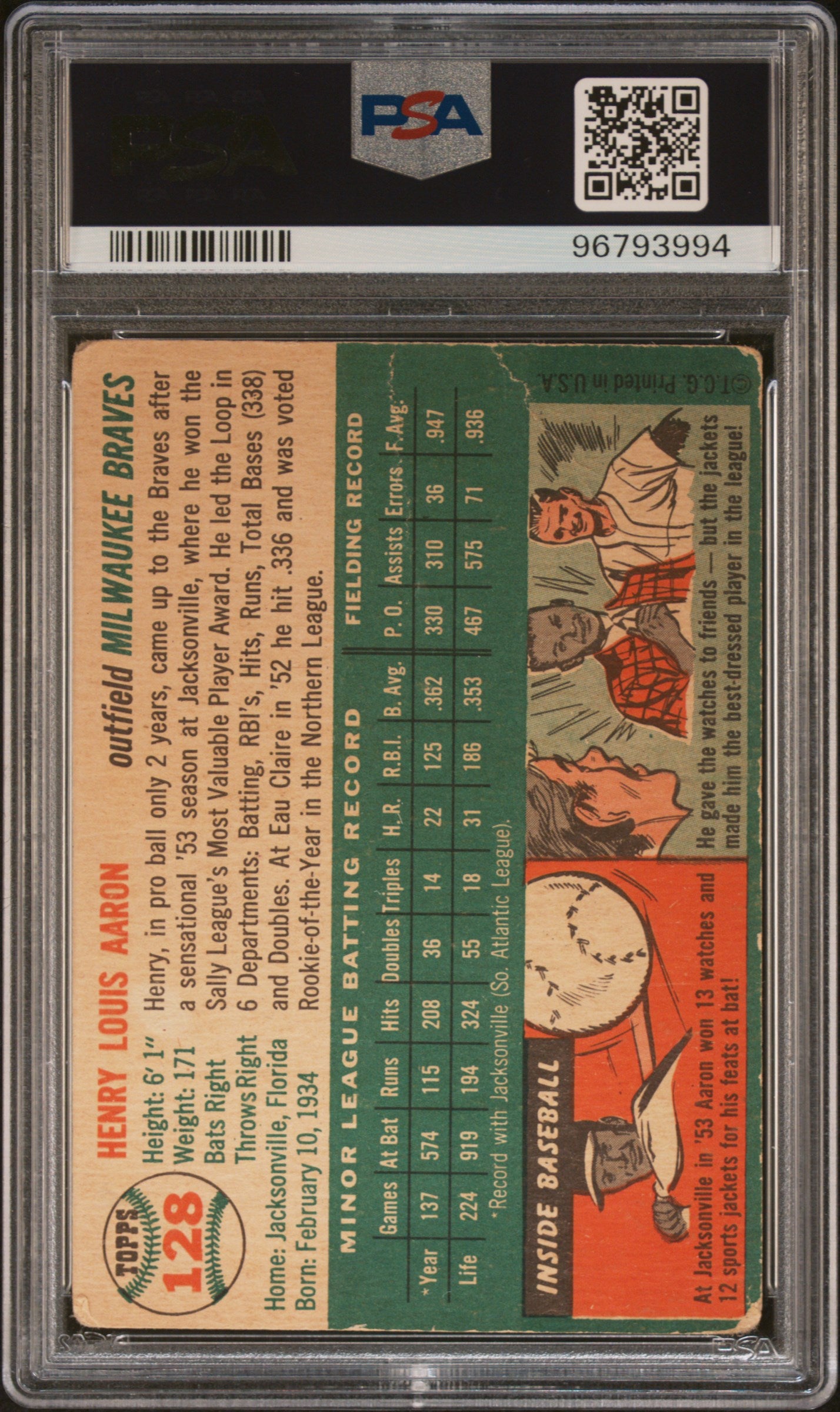 1954 Topps Henry Aaron #128 PSA 2