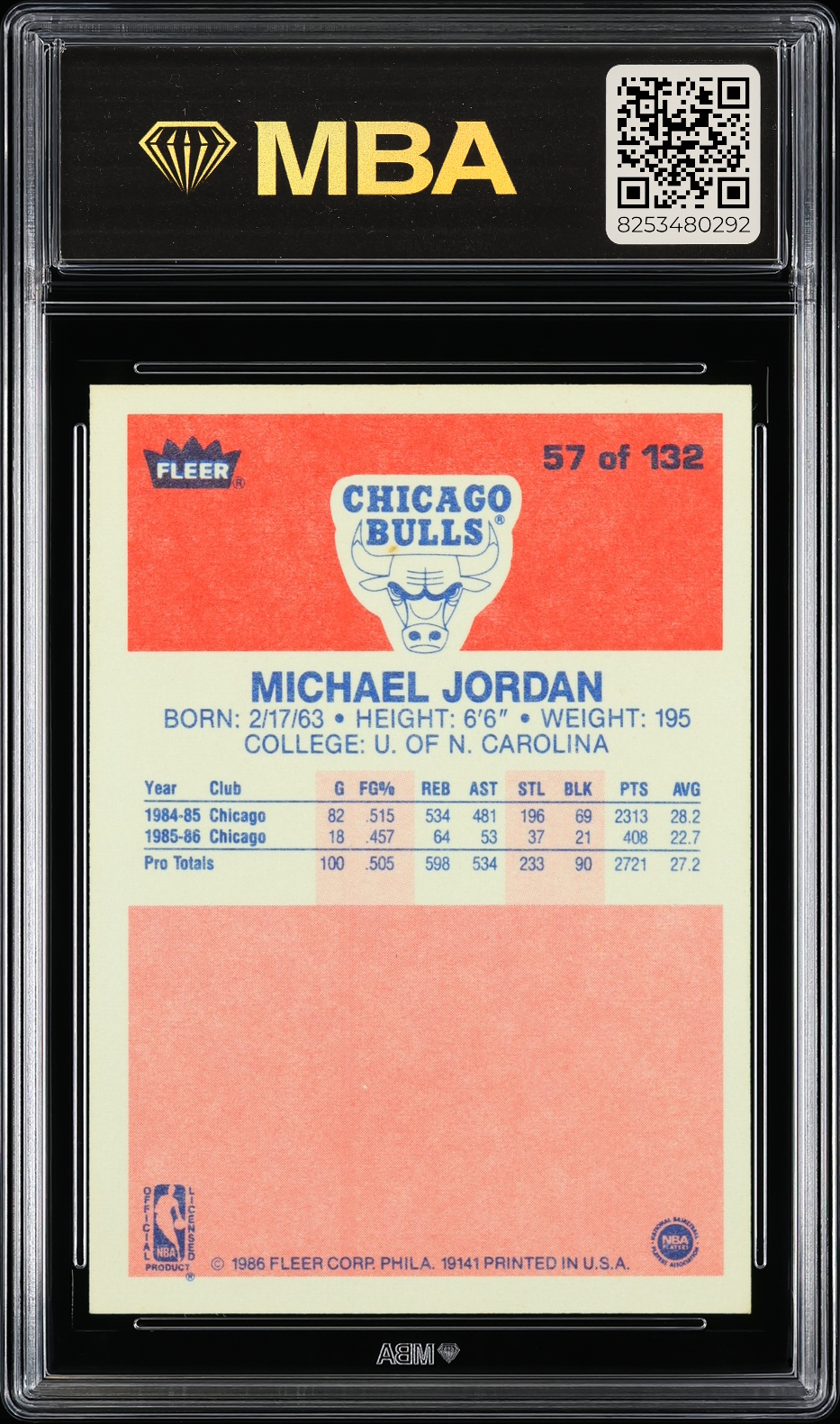 1986 Fleer Michael Jordan #57 MBA 9.5