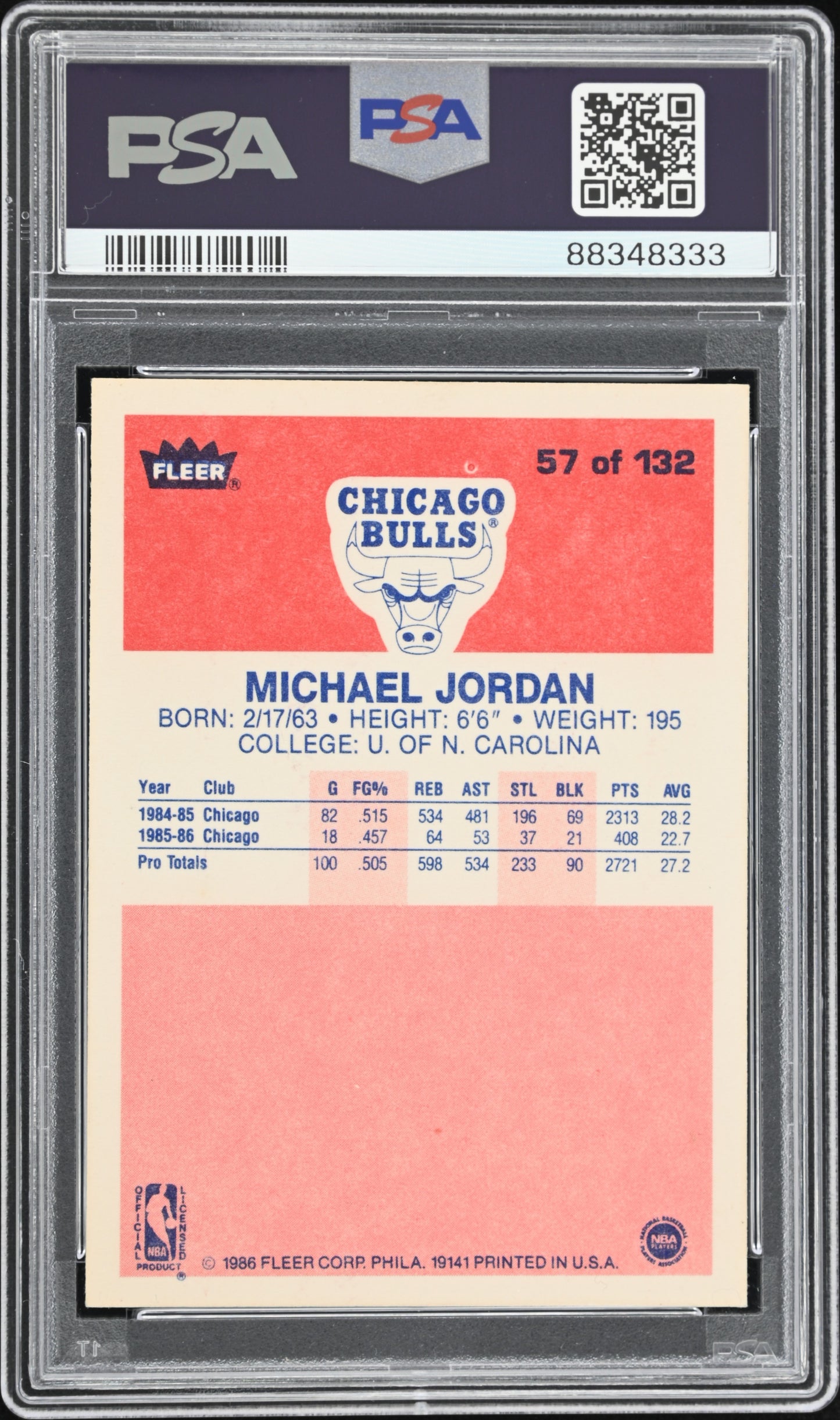 1986 Fleer Michael Jordan #57 PSA 5.5