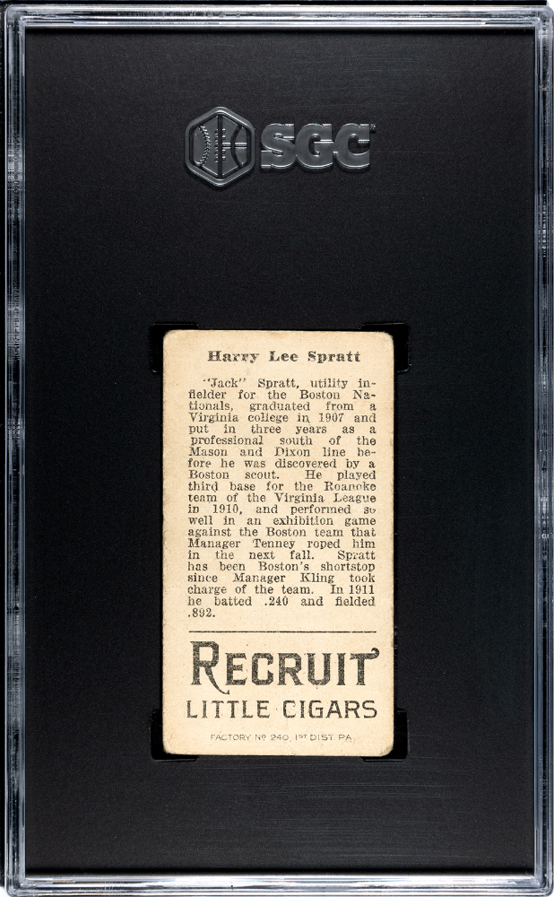 1912 Recruit Little Cigars (T207) Harry Spratt SGC 2.5