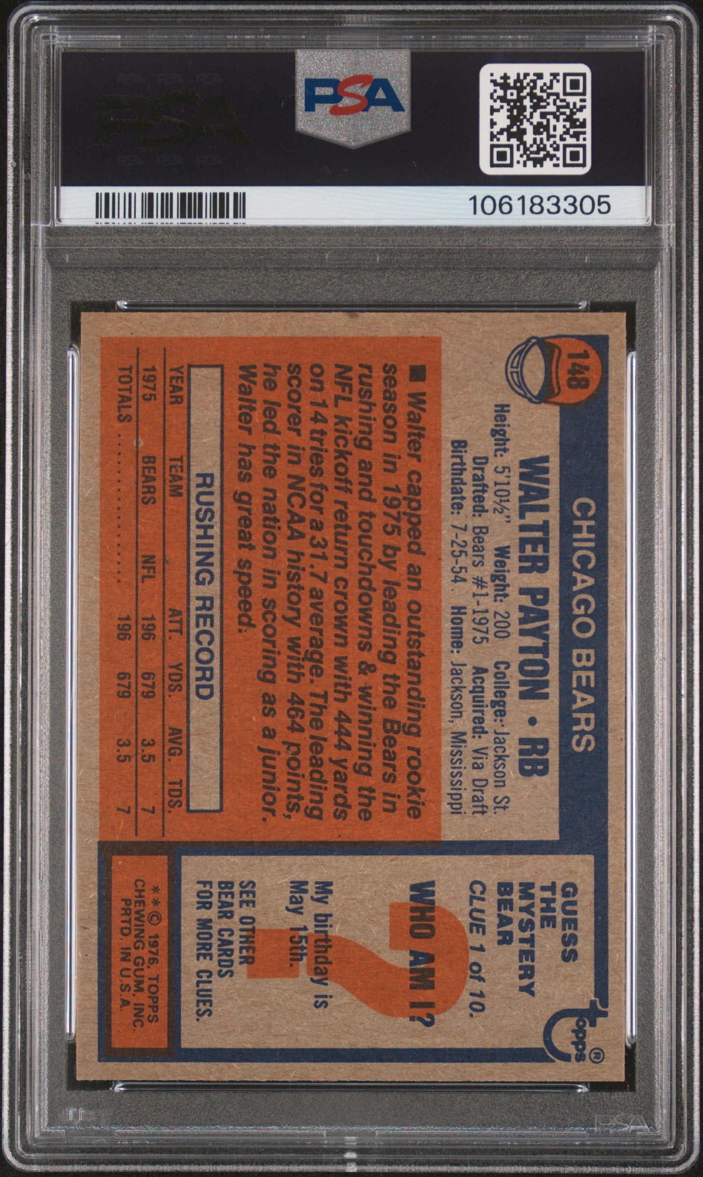 1976 Topps Walter Payton #148 PSA 7