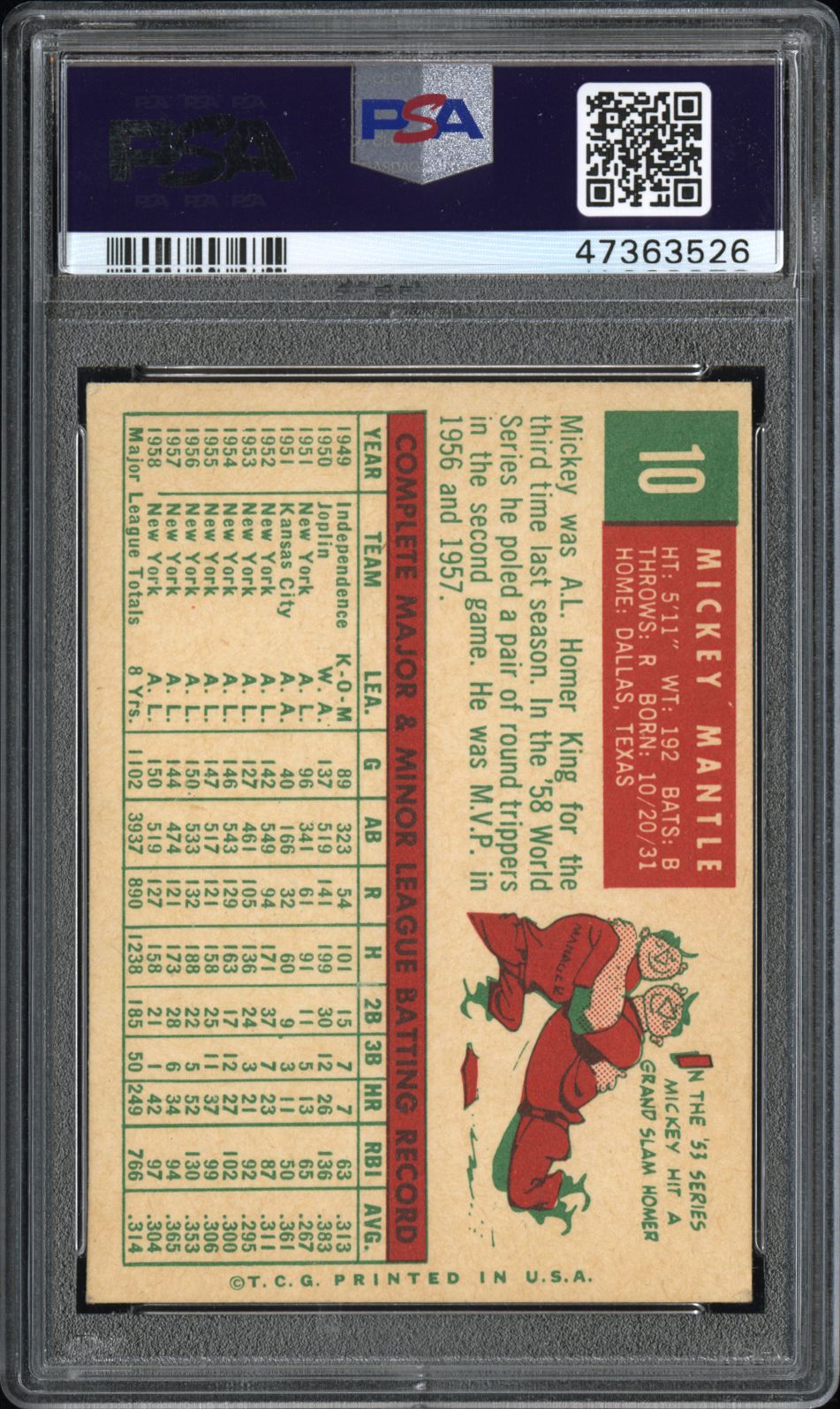1959 Topps Mickey Mantle #10 PSA 5