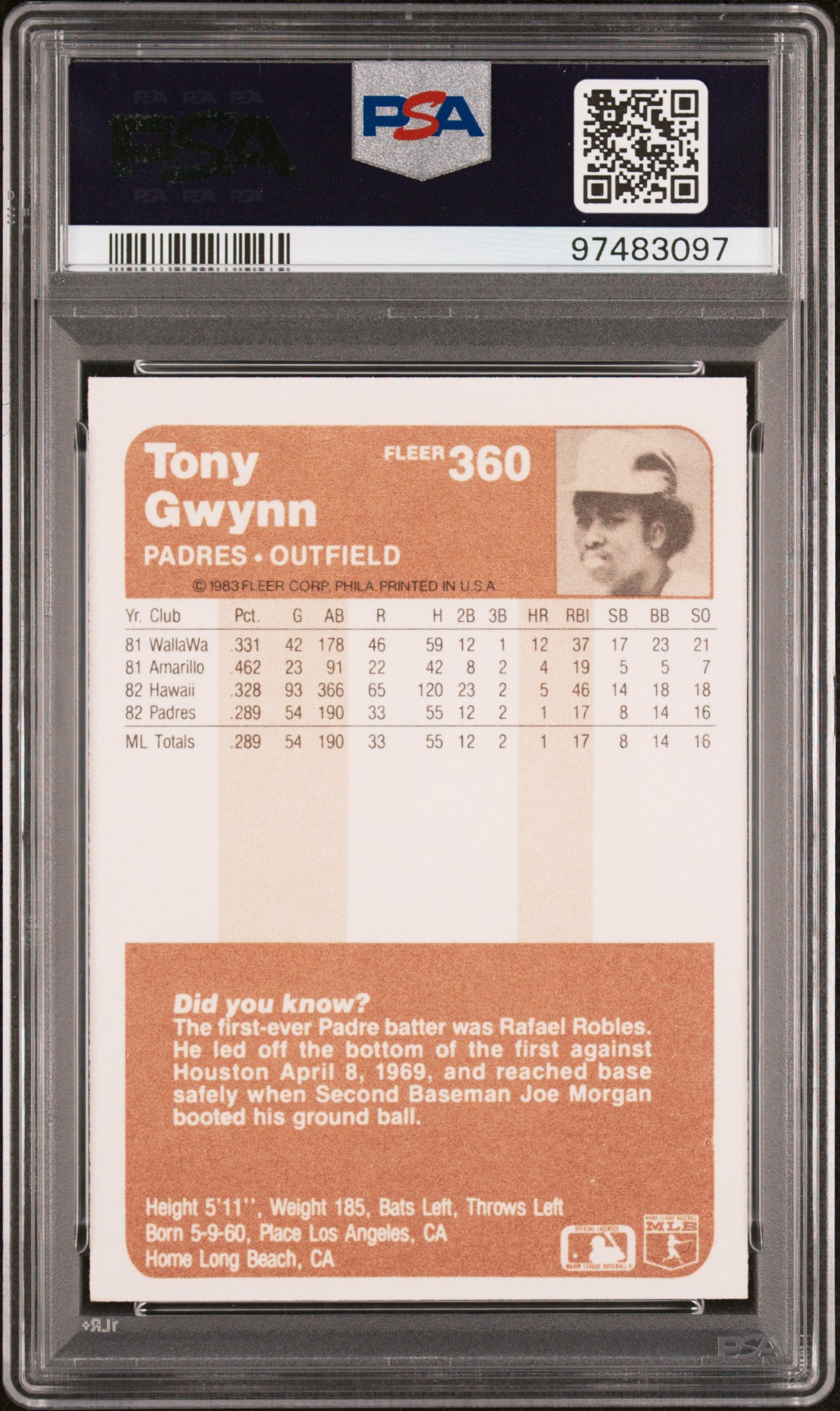 1983 Fleer Tony Gwynn #360 PSA 9