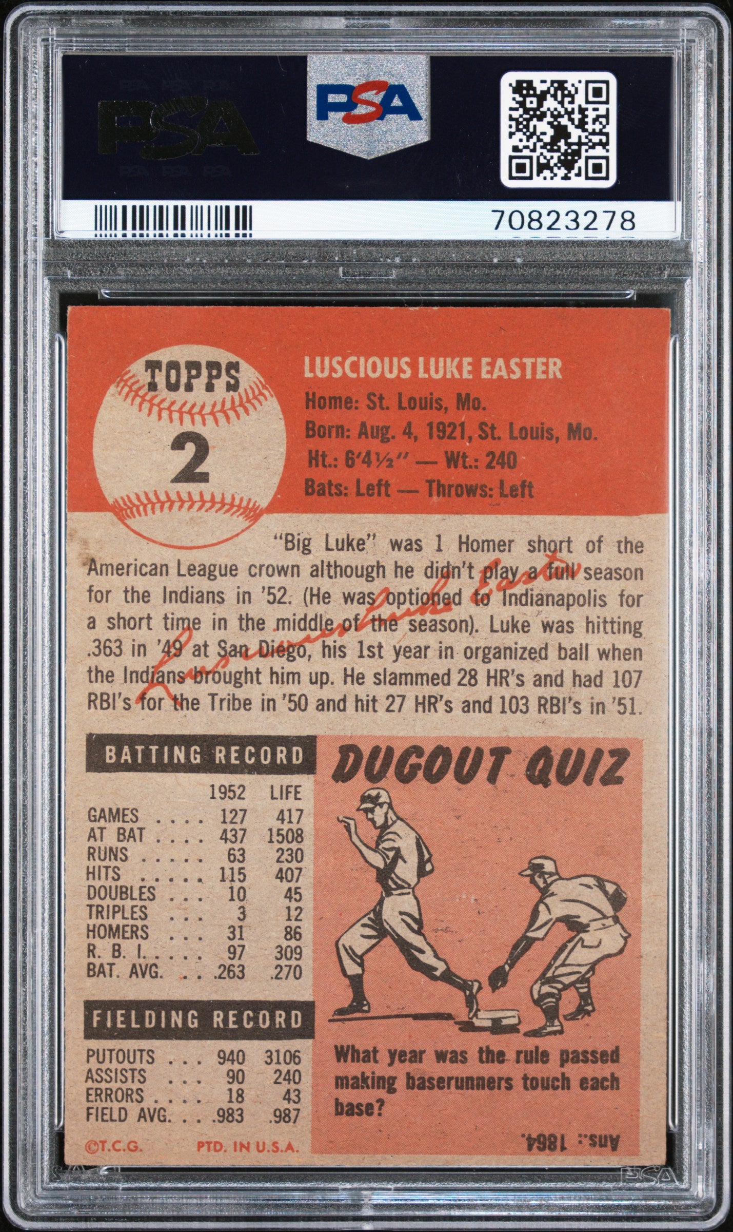 1953 Topps Luke Easter #2 PSA 5