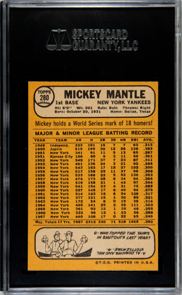 1968 Topps Mickey Mantle #280 SGC 5.5