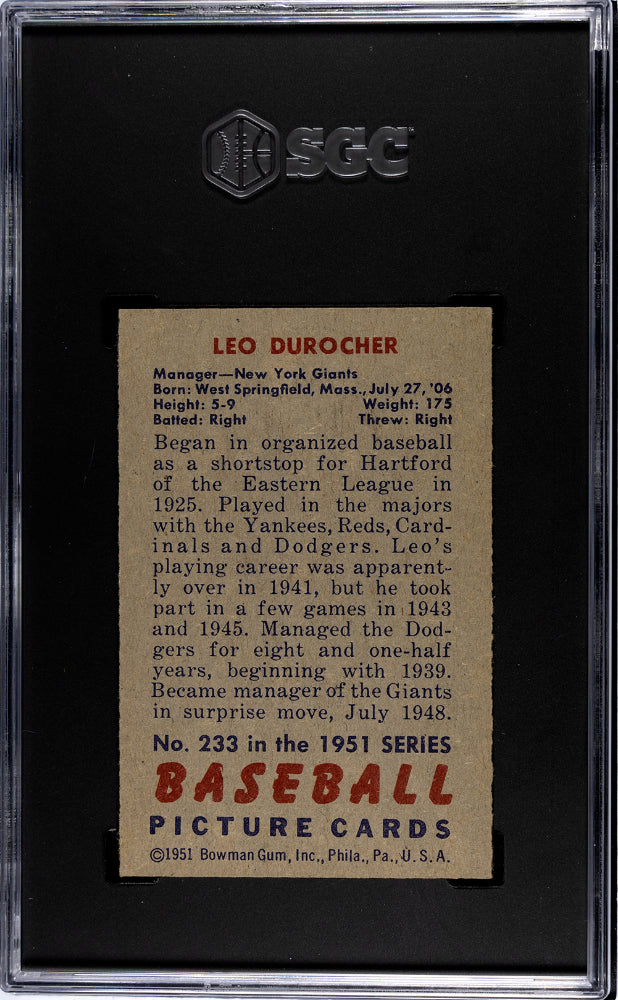 1951 Bowman Leo Durocher #233 SGC 7