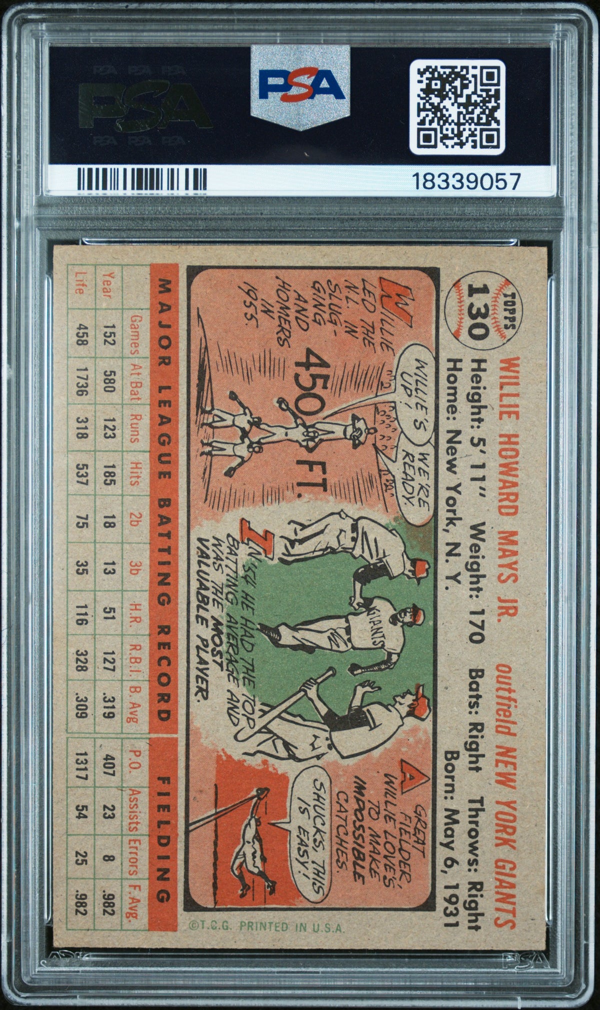 1956 Topps Willie Mays #130 Gray Back PSA 7