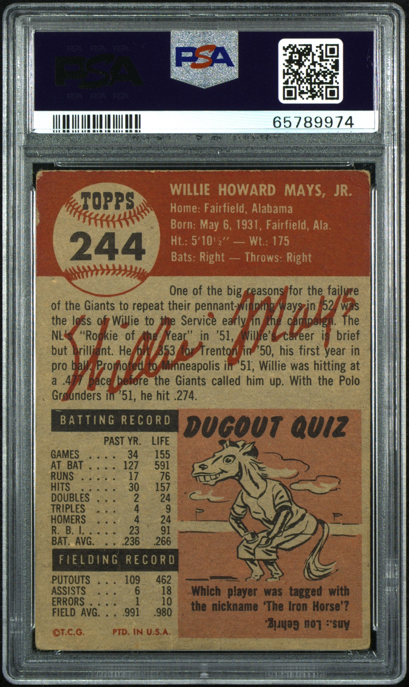 1953 Topps Willie Mays #244 PSA 2.5