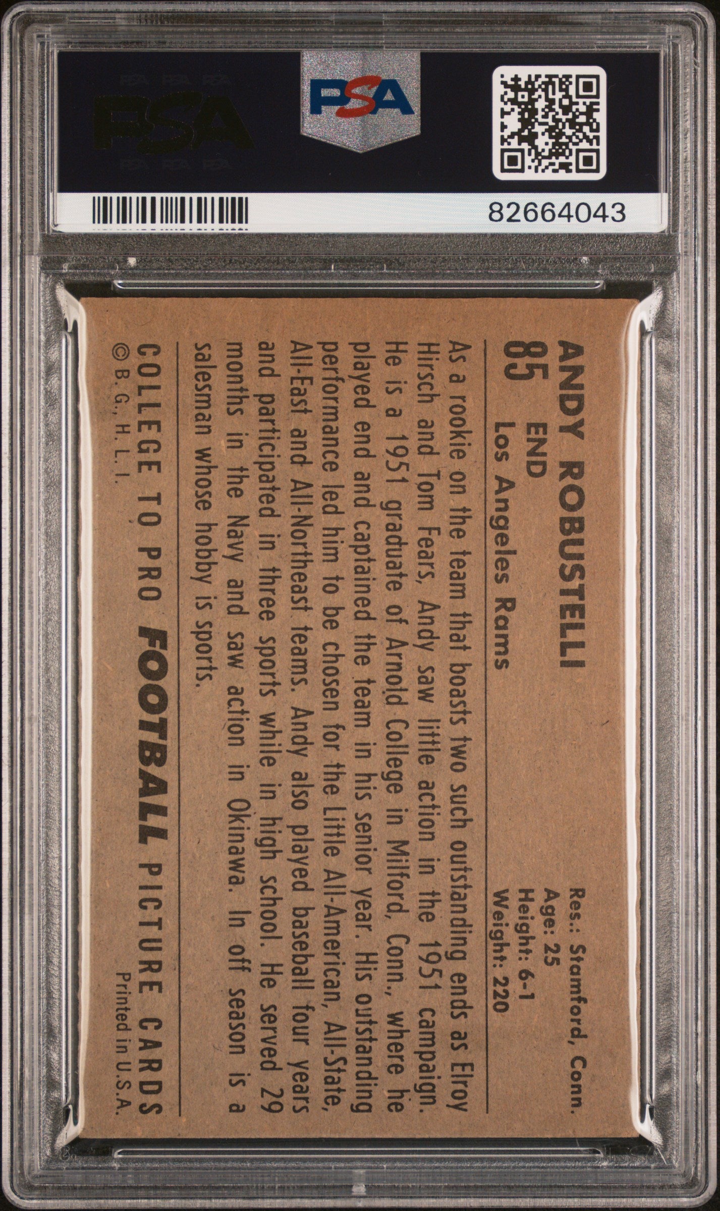 1952 Bowman Large Andy Robustelli #85 PSA 4.5