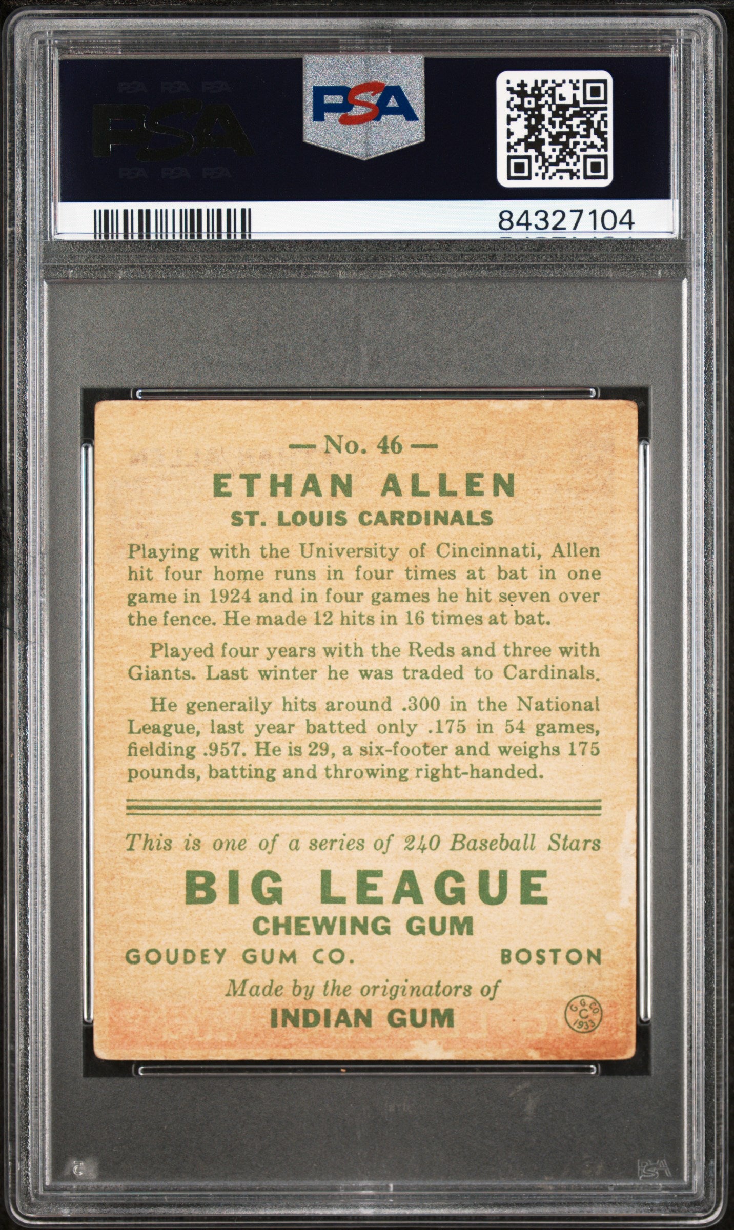 1933 Goudey Ethan Allen #46 PSA 3