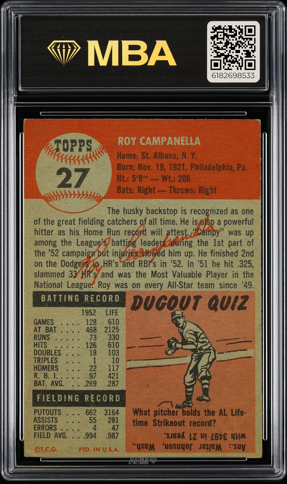 1953 Topps Roy Campanella #27 MBA 2