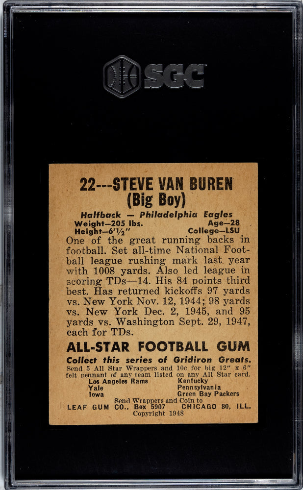 1948 Leaf Gum Co. Steve Van Buren #22 SGC 2.5