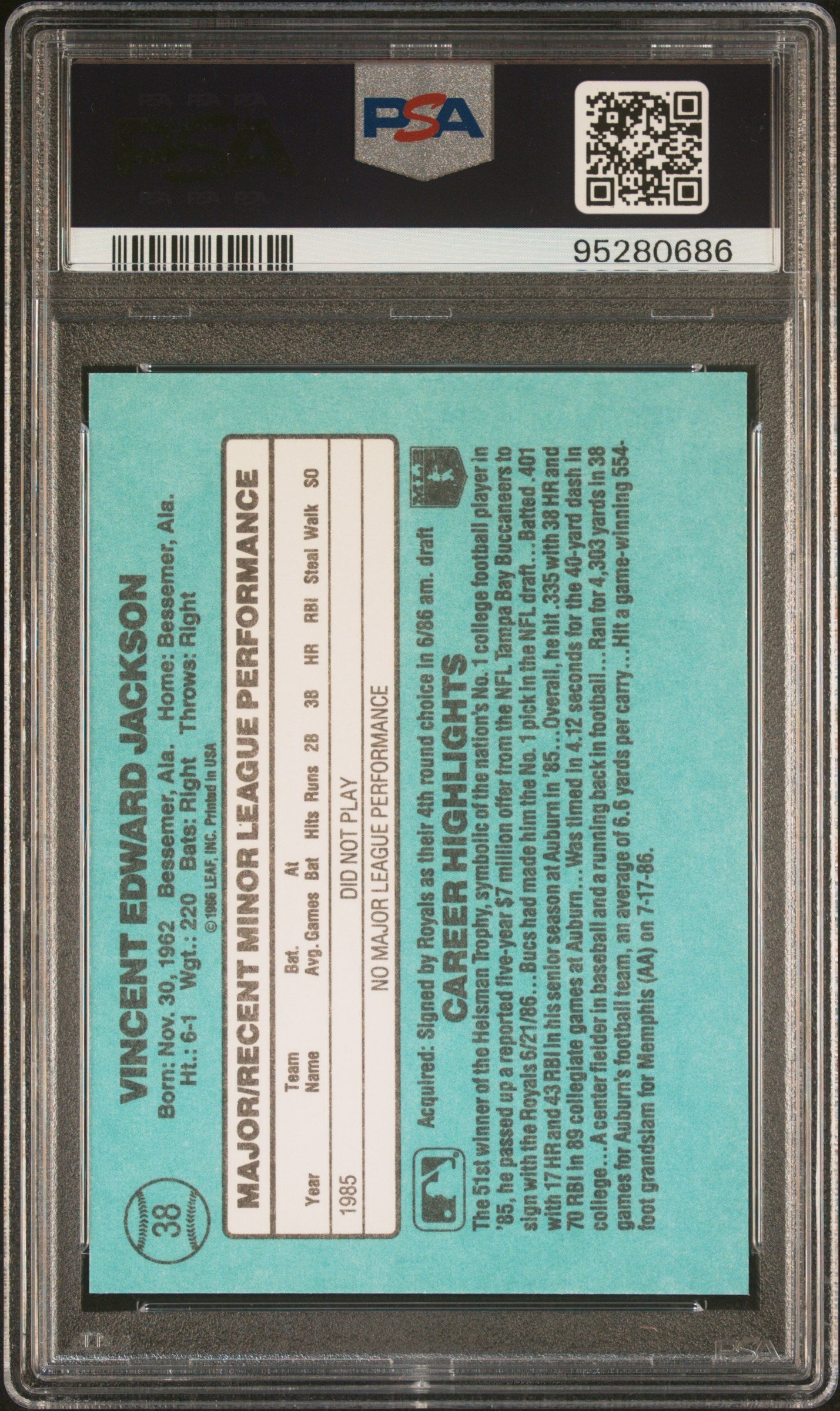 1986 Donruss Rookies Bo Jackson #38 PSA 10 Auto 10