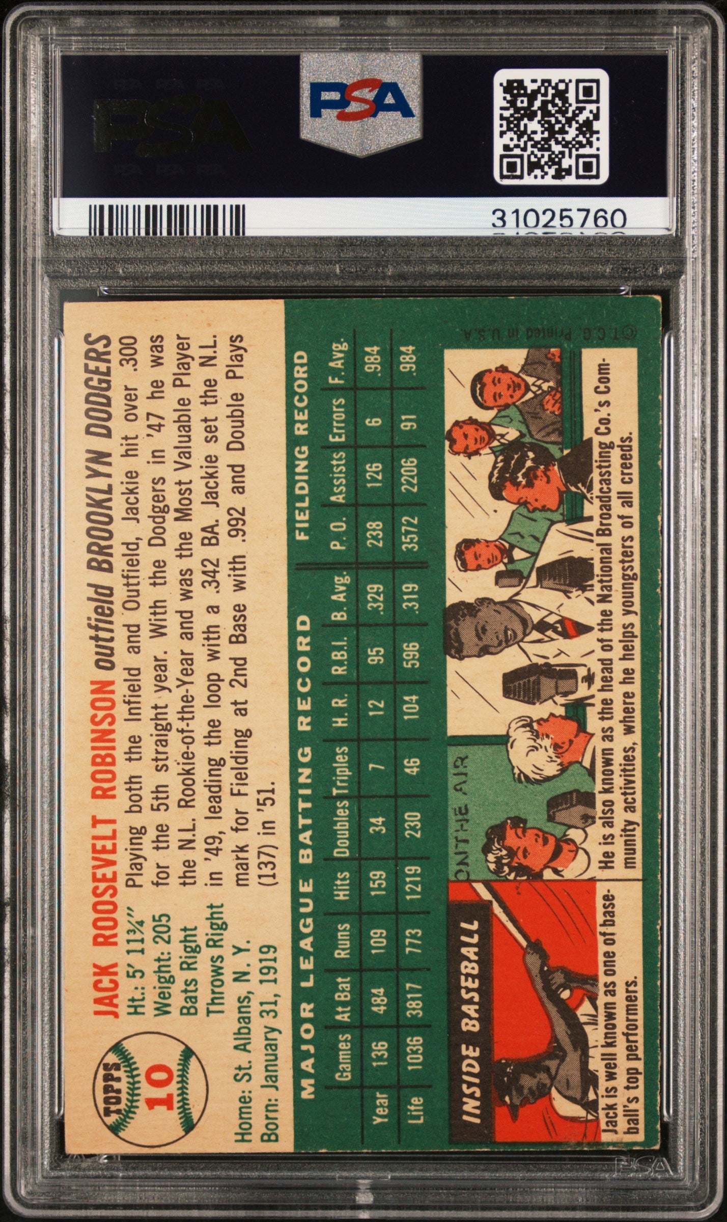 1954 Topps Jackie Robinson #10 PSA 6