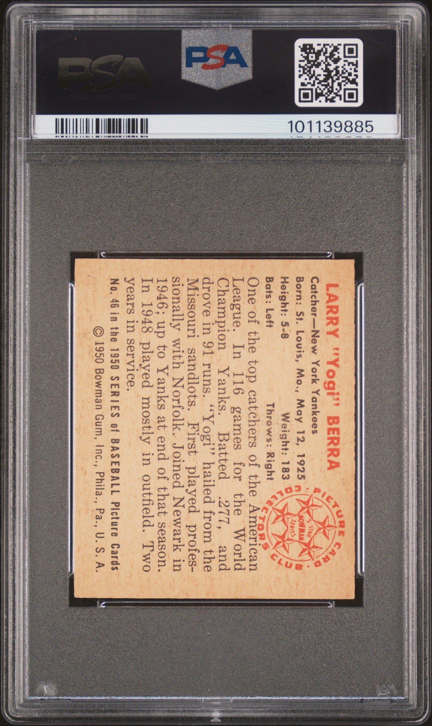 1950 Bowman Yogi Berra #46 PSA 8