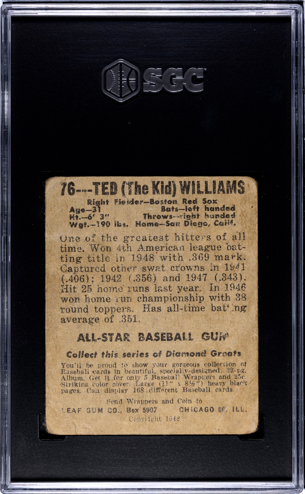 1948 Leaf Gum Co. Ted Williams #76 SGC 1