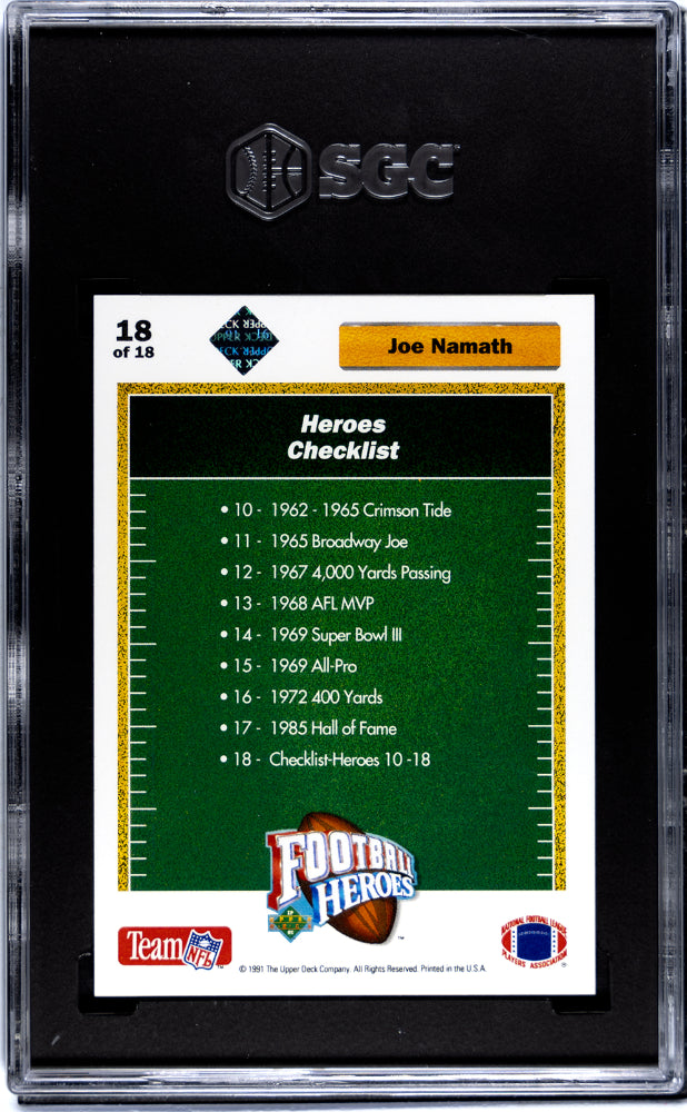 1991 Upper Deck Joe Namath #18 Football Heroes Autograph SGC 8.5 Auto 10