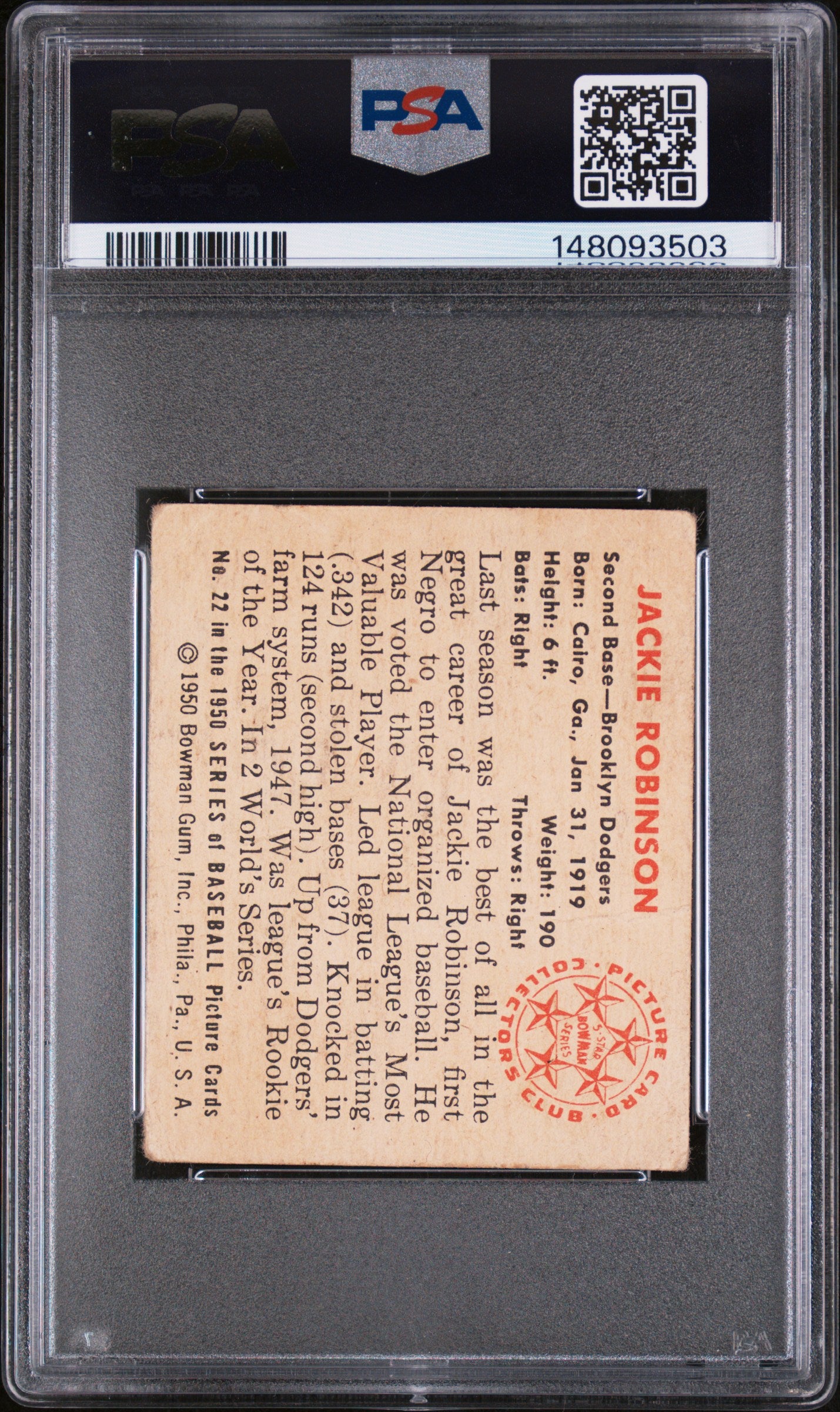 1950 Bowman Jackie Robinson #22 PSA 1