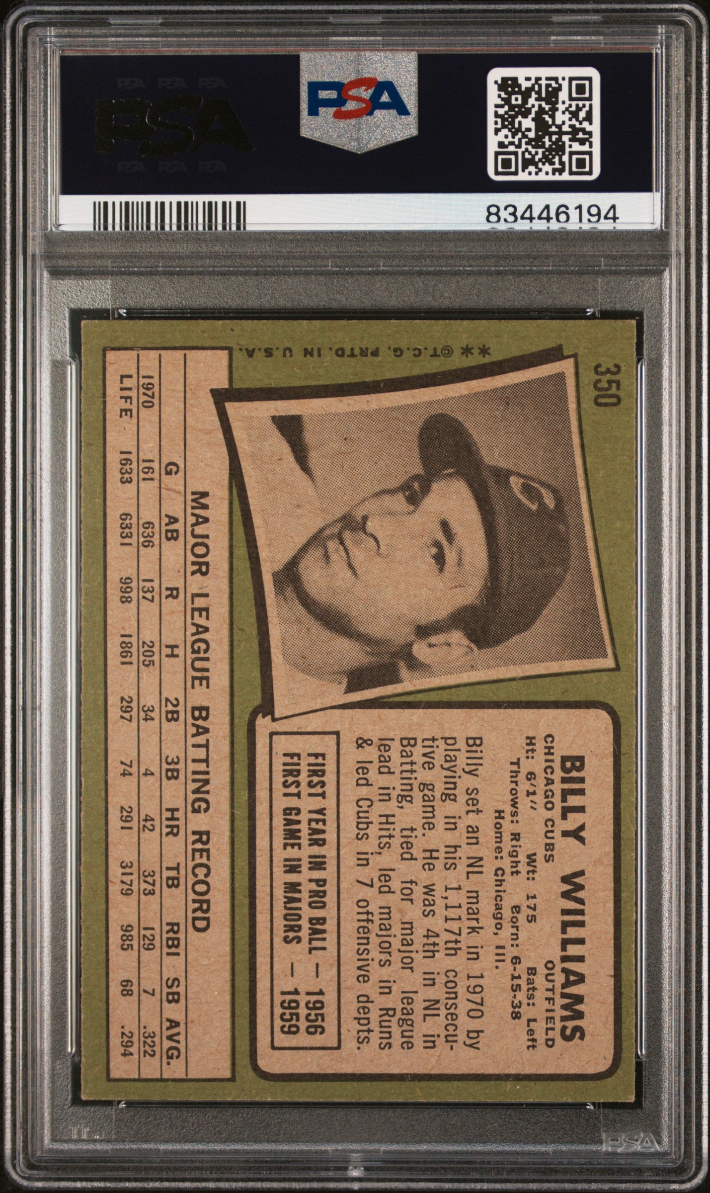 1971 Topps Billy Williams #350 PSA 6