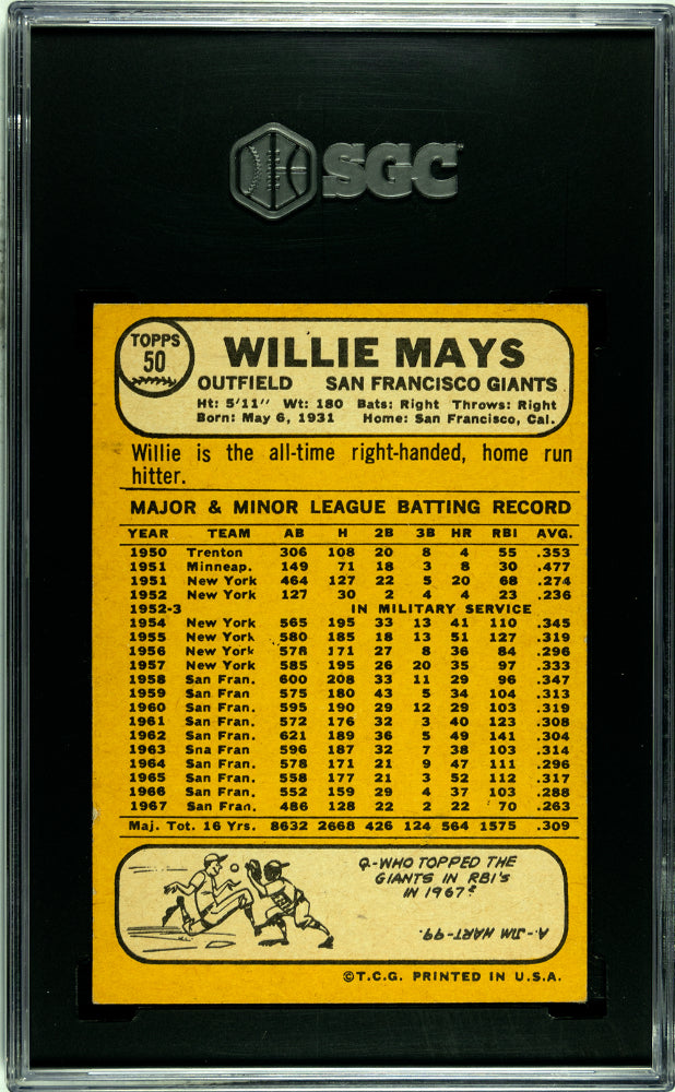 1968 Topps Willie Mays #50 SGC 6