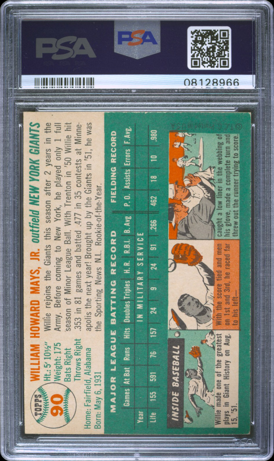 1954 Topps Willie Mays #90 PSA 8