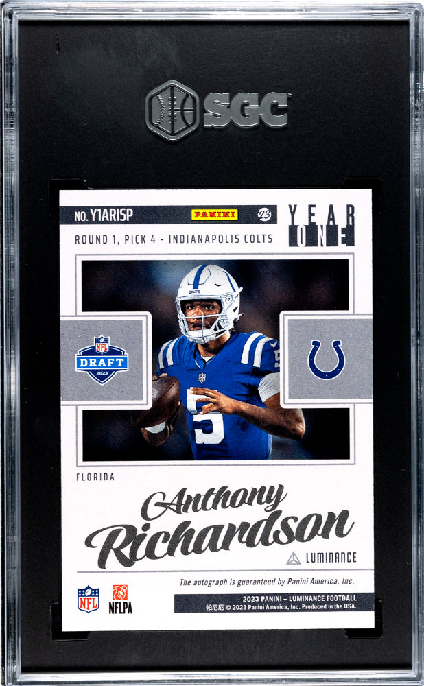 2023 Panini Luminance Anthony Richardson #Y1ARISP Year One Sigs. SP SGC 10 Auto 10