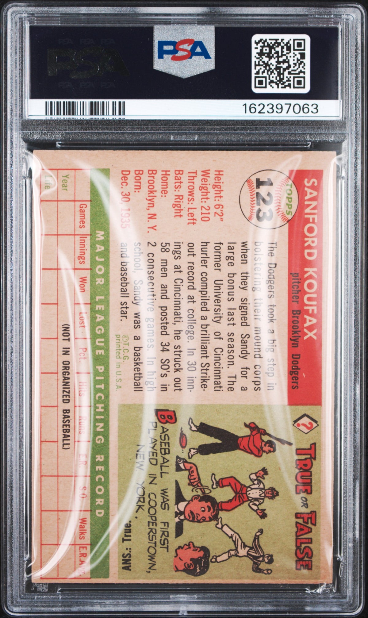 1955 Topps Sandy Koufax #123 PSA 4