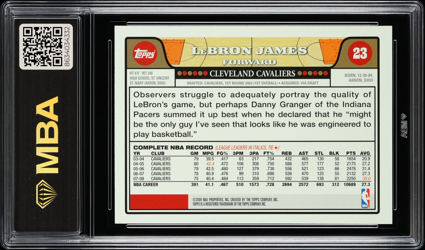2008 Topps LeBron James #23 MBA 8