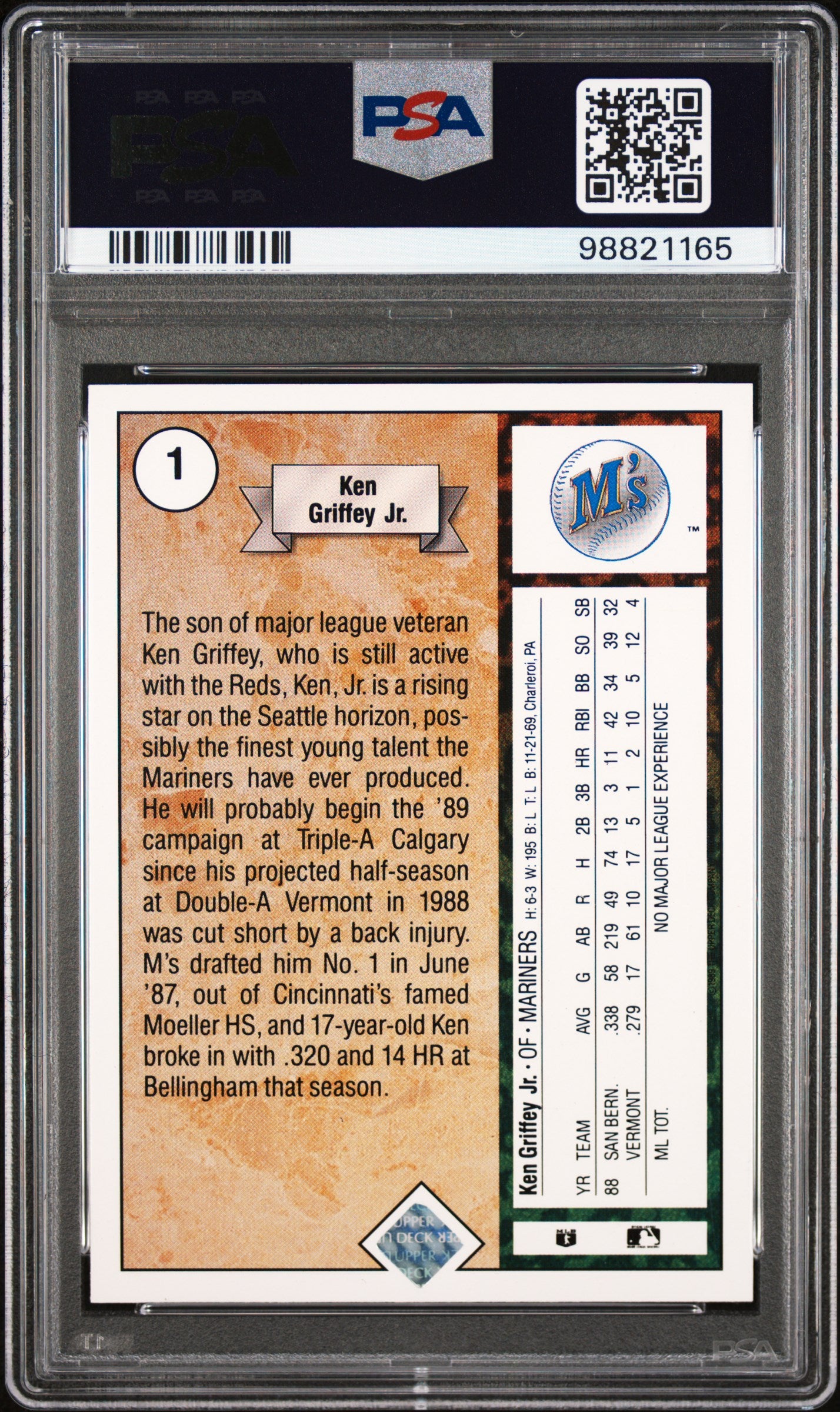 1989 Upper Deck Ken Griffey JR. #1 Star Rookie PSA 9 Auto 10