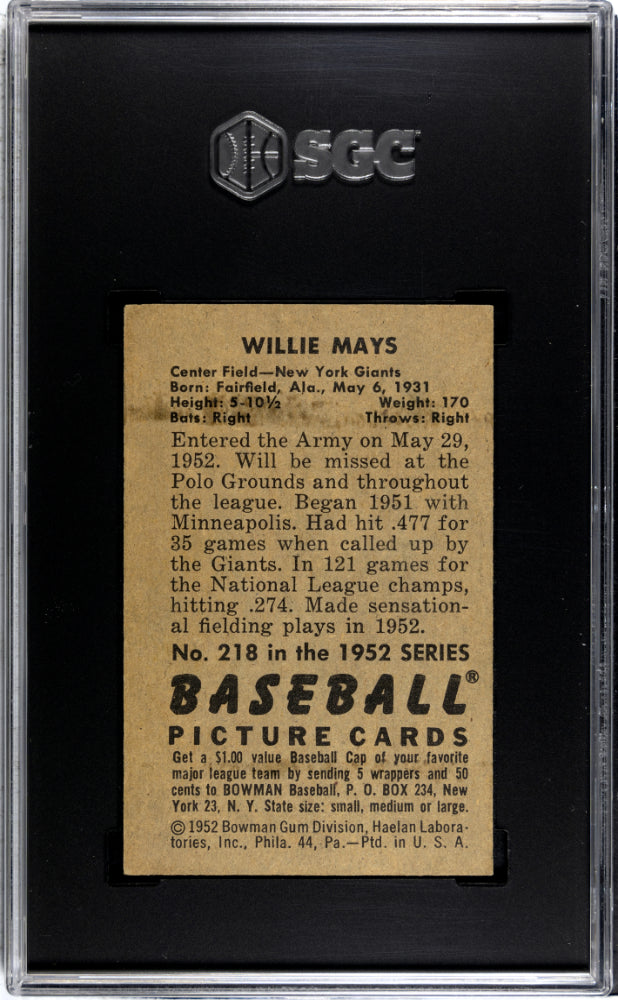 1952 Bowman Willie Mays #218 SGC 5