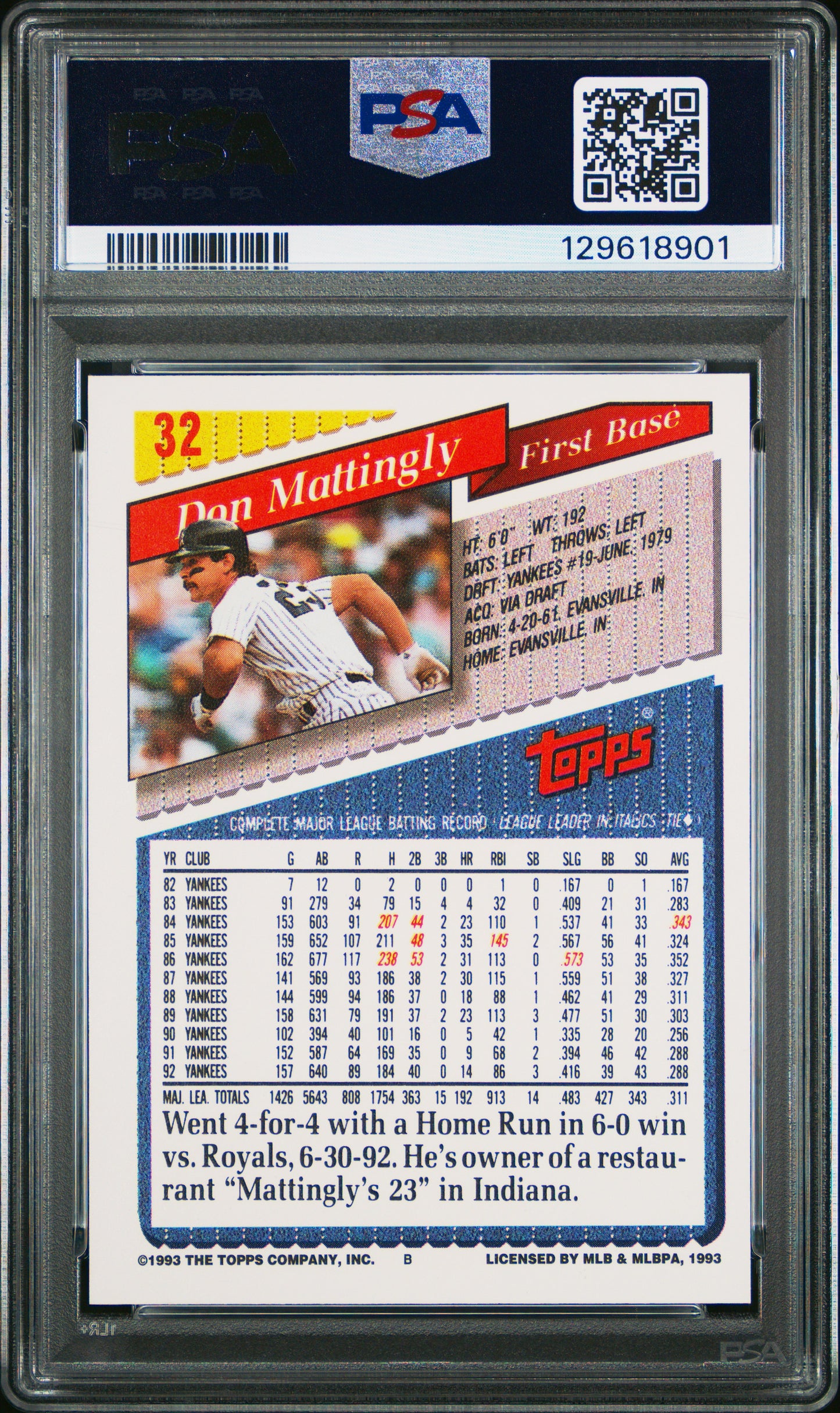 1993 Topps Don Mattingly #32 PSA 10