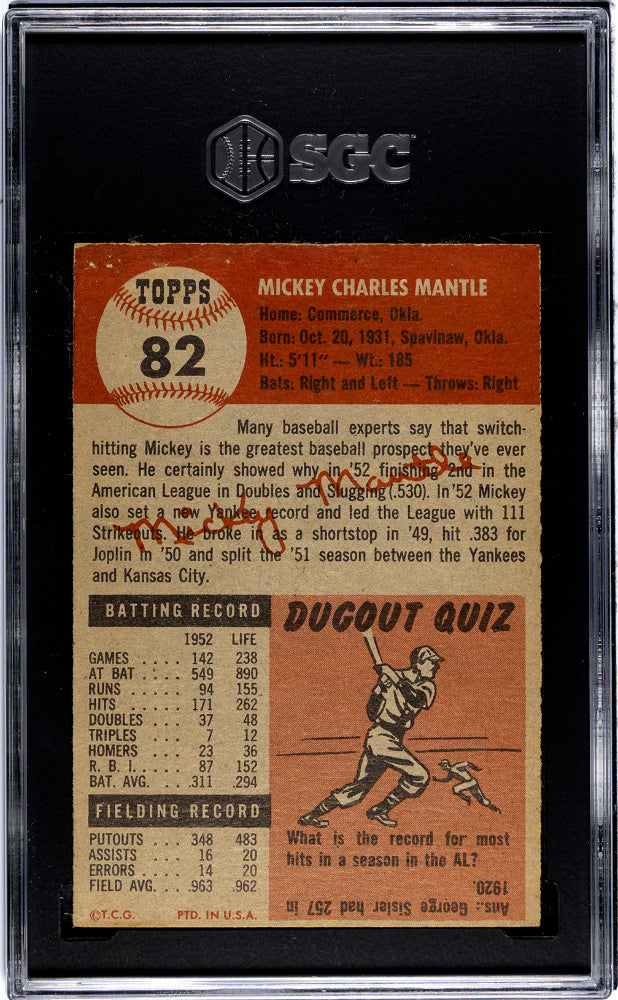 1953 Topps Mickey Mantle #82 SGC A