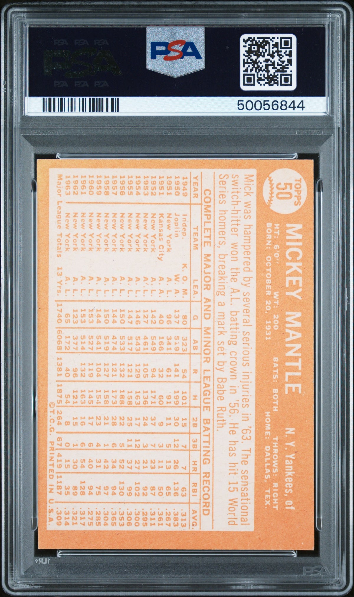 1964 Topps Mickey Mantle #50 PSA 8