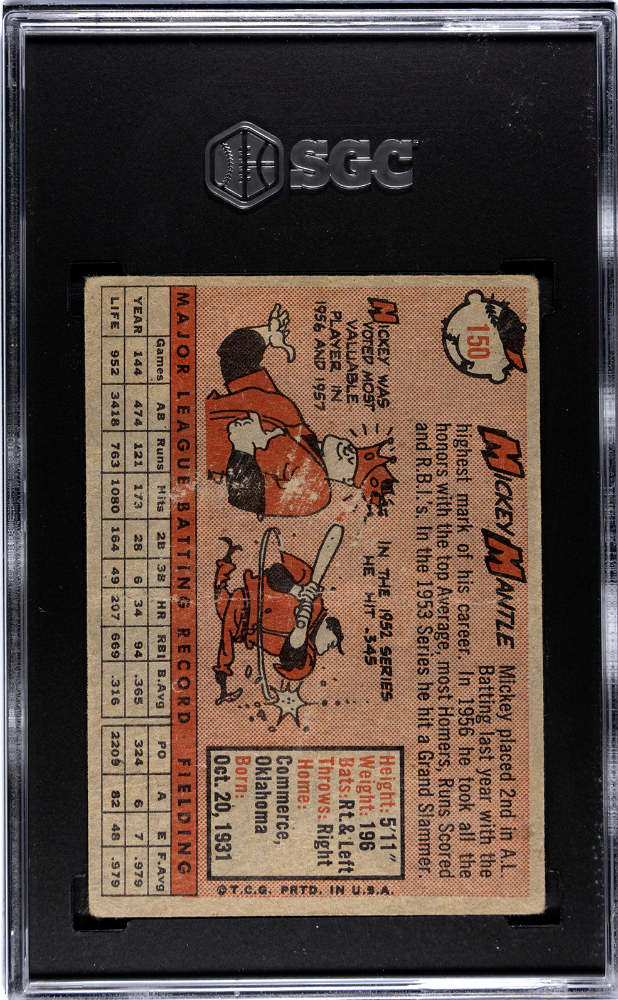 1958 Topps Mickey Mantle #150 SGC 1.5
