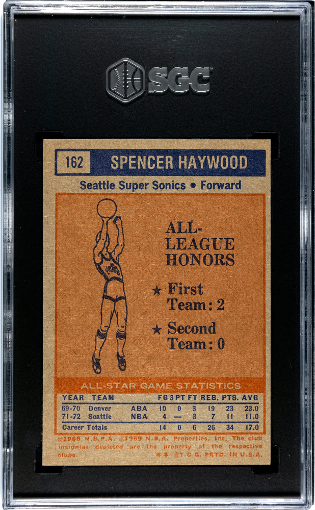 1972 Topps Spencer Haywood #162 All Star SGC 9