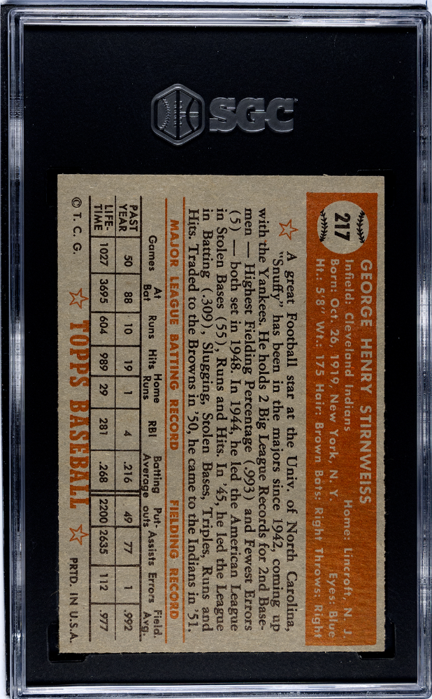 1952 Topps George Stirnweiss #217 SGC 5