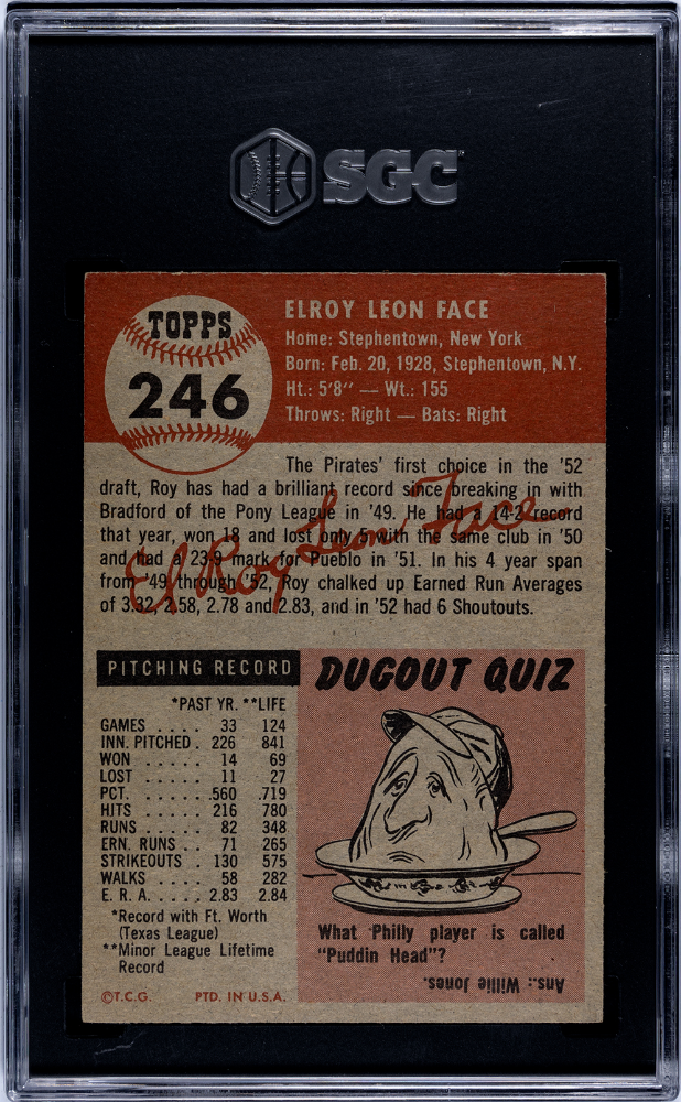 1953 Topps Roy Face #246 SGC 5.5