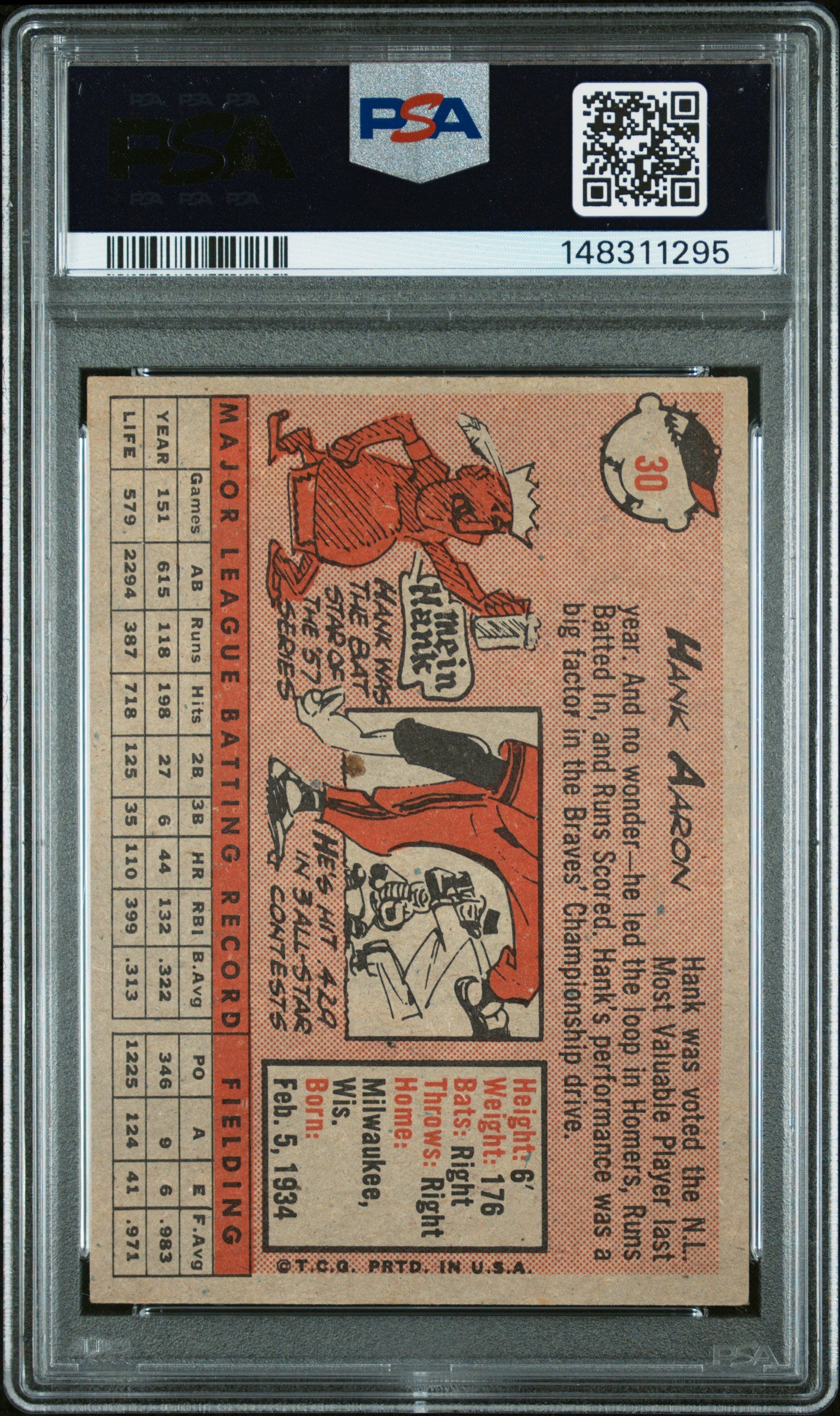 1958 Topps Hank Aaron #30 White Name PSA 5