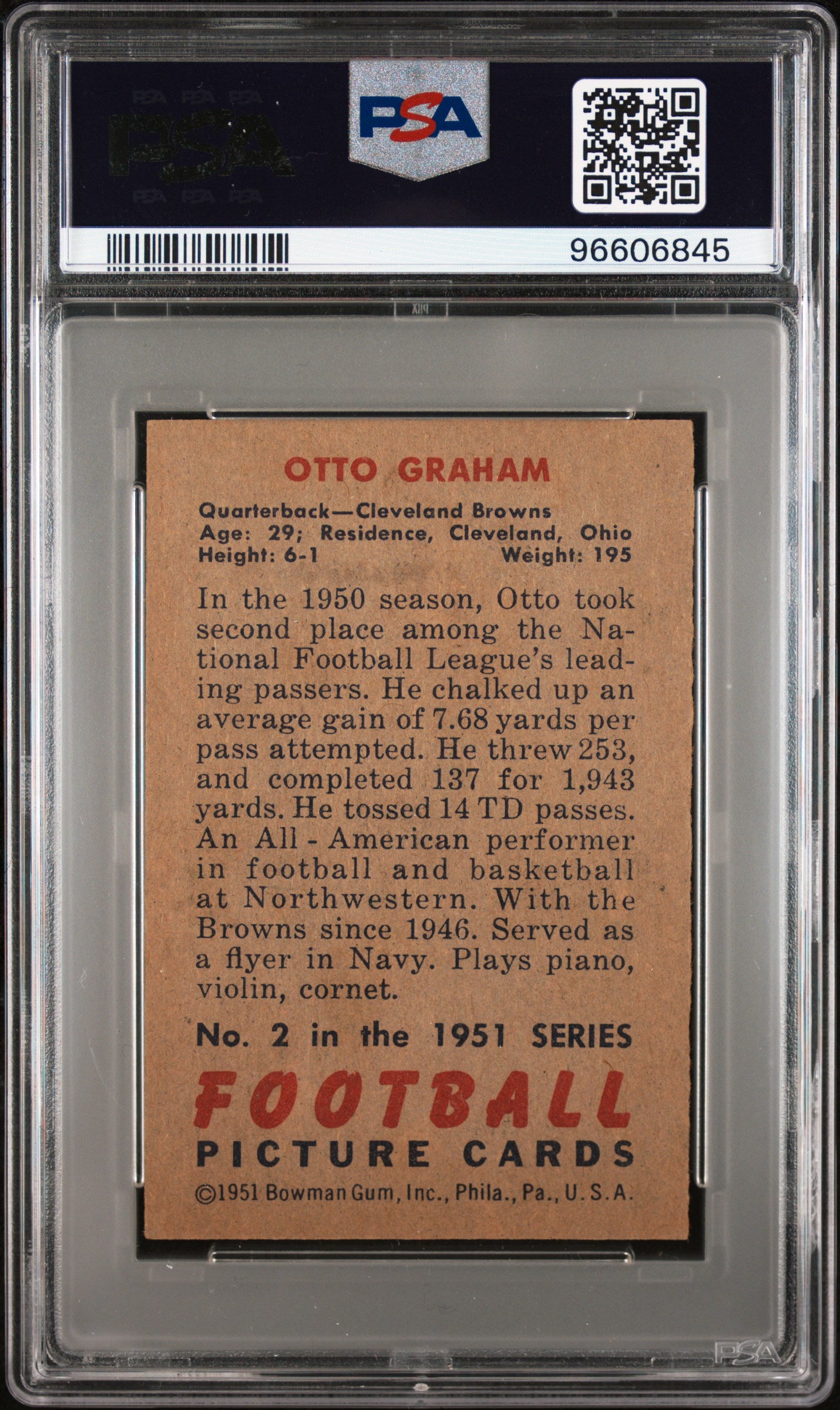 1951 Bowman Otto Graham #2 PSA 4