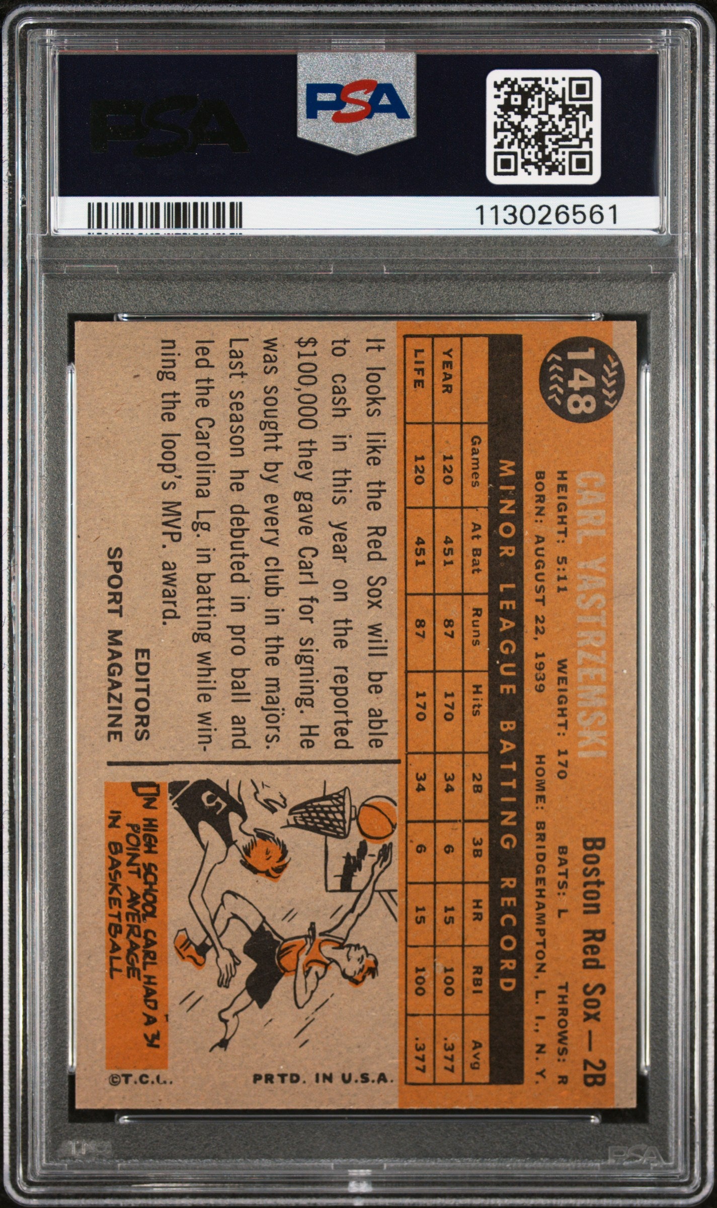 1960 Topps Carl Yastrzemski #148 Rookie Star PSA 7 Auto 10