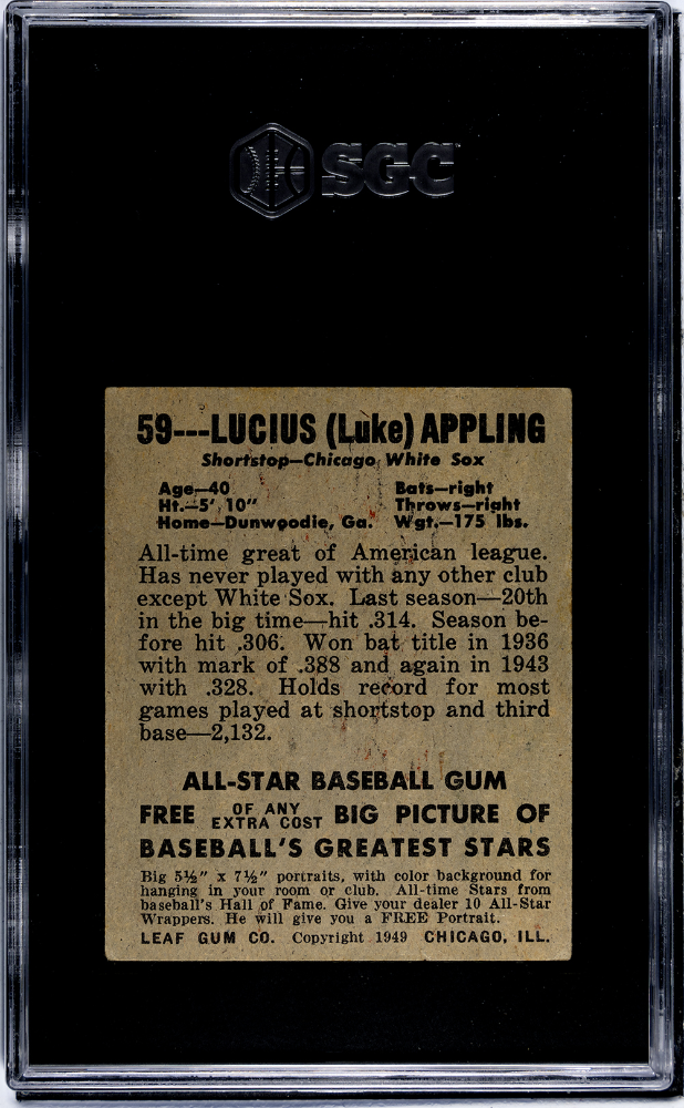1948 Leaf Gum Co. Lucius Appling #59 SGC 4.5
