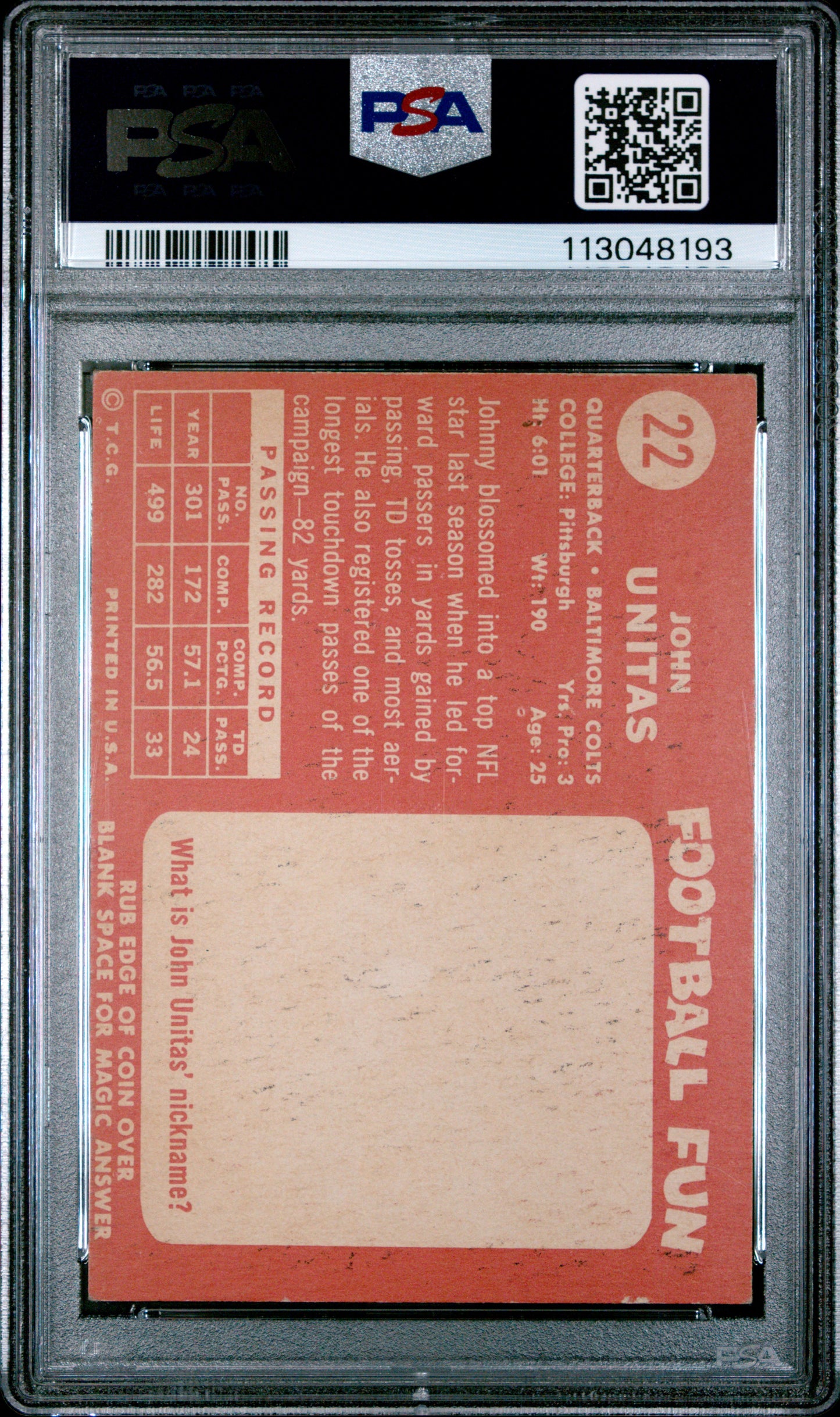 1958 Topps John Unitas #22 PSA 4