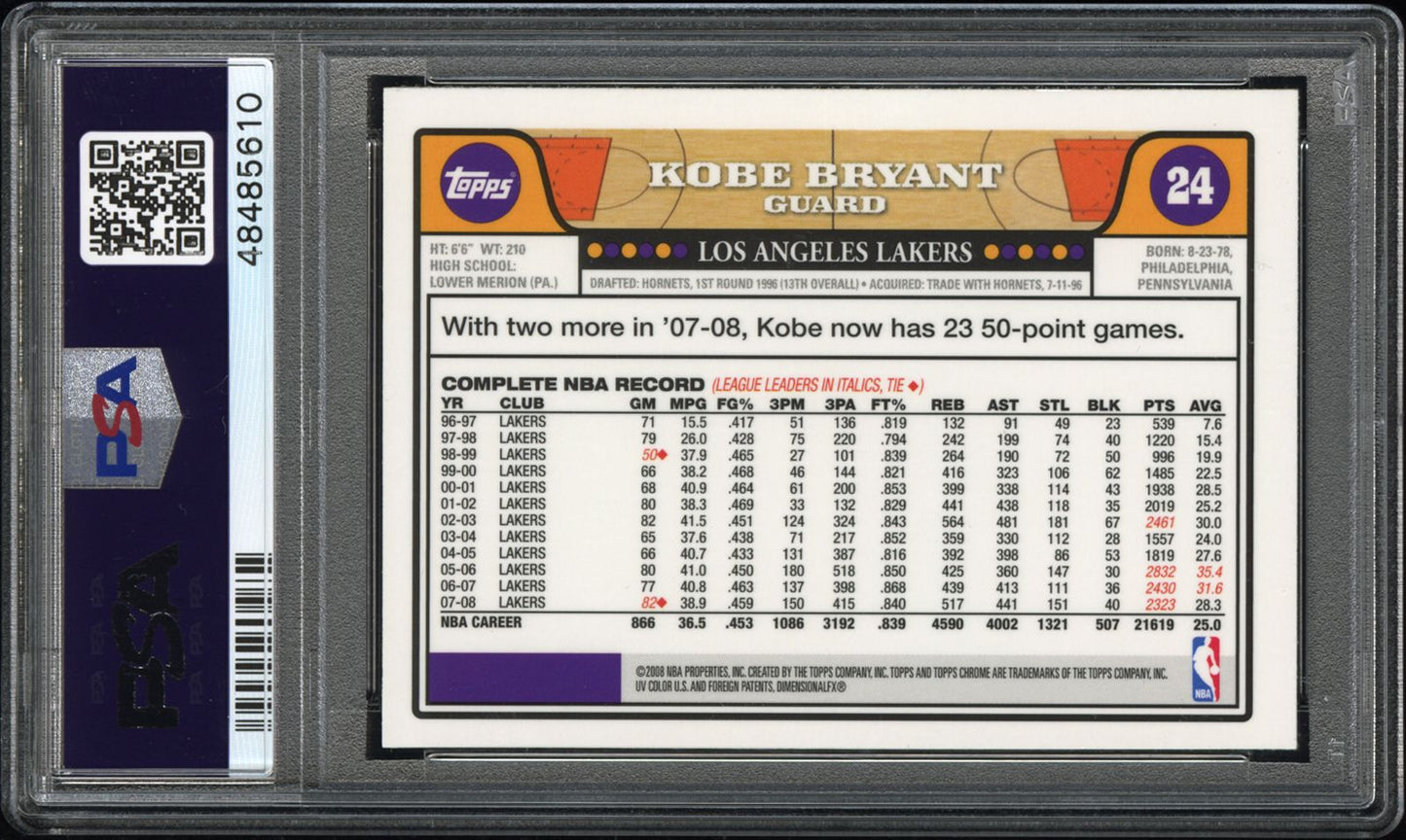 2008 Topps Chrome Kobe Bryant #24 PSA 9