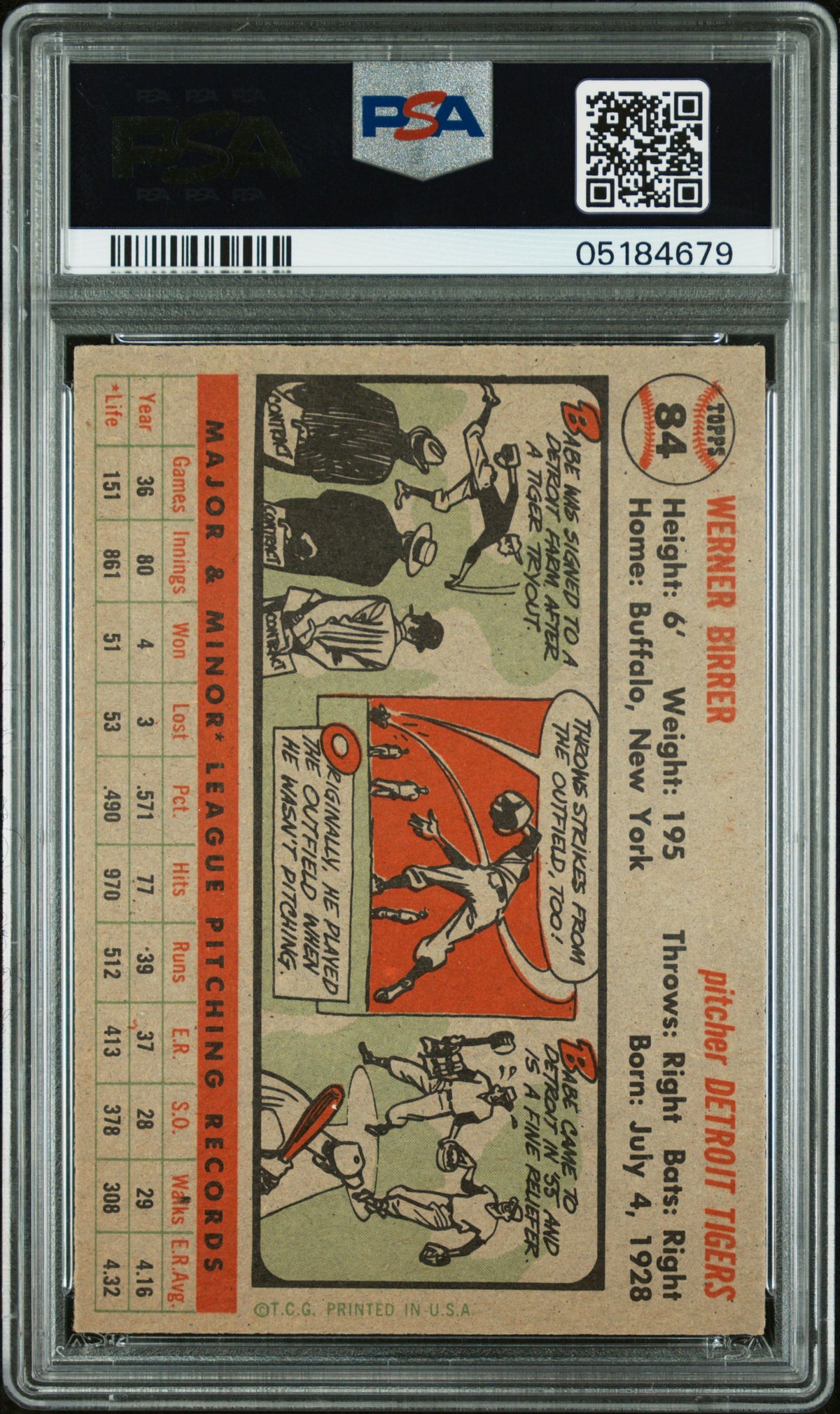 1956 Topps Babe Birrer #84 Gray Back PSA 8