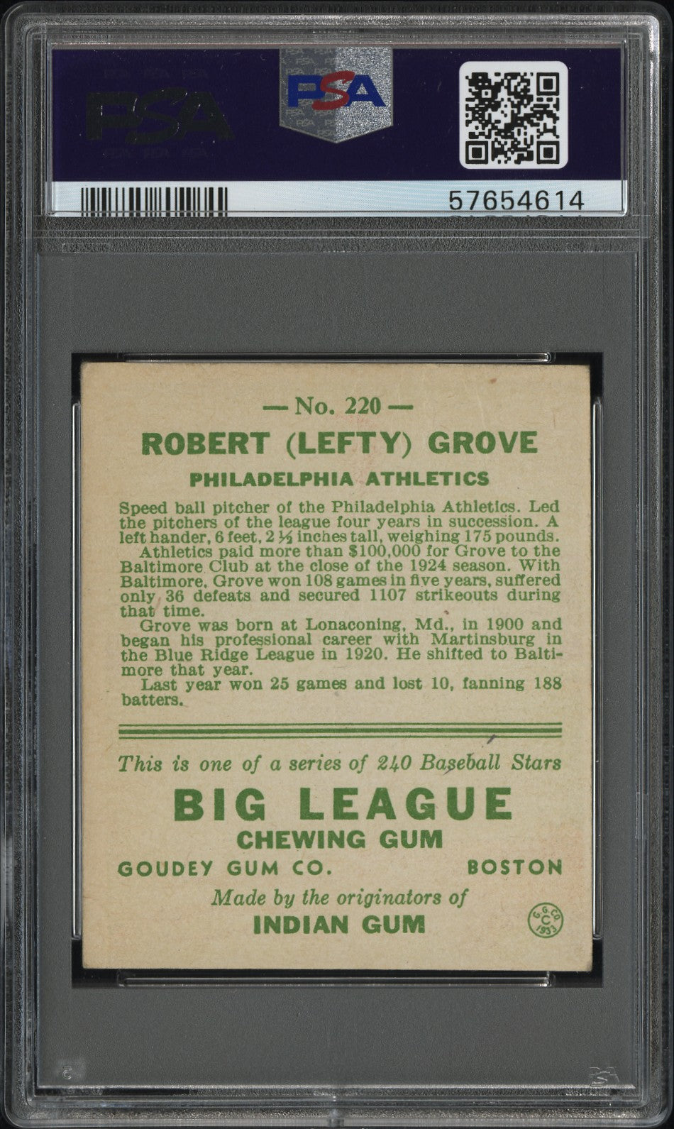 1933 Goudey Lefty Grove #220 PSA 3