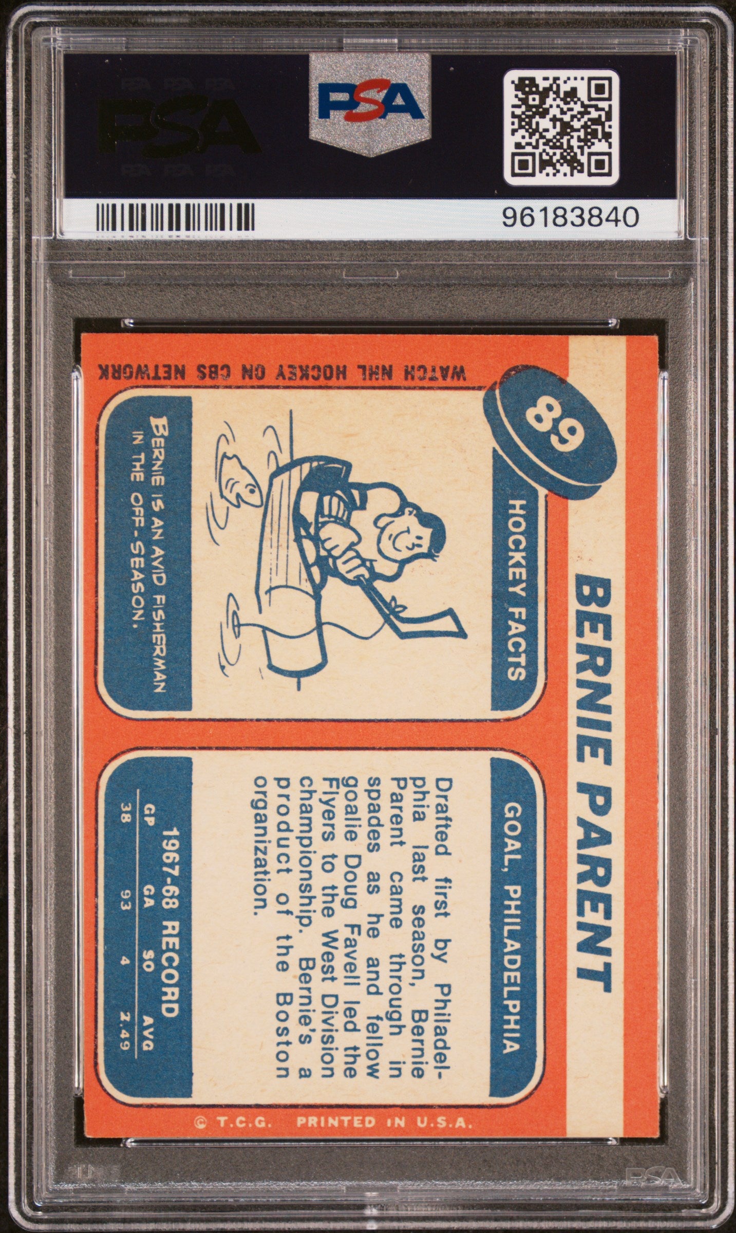 1968 Topps Bernie Parent #89 PSA 4