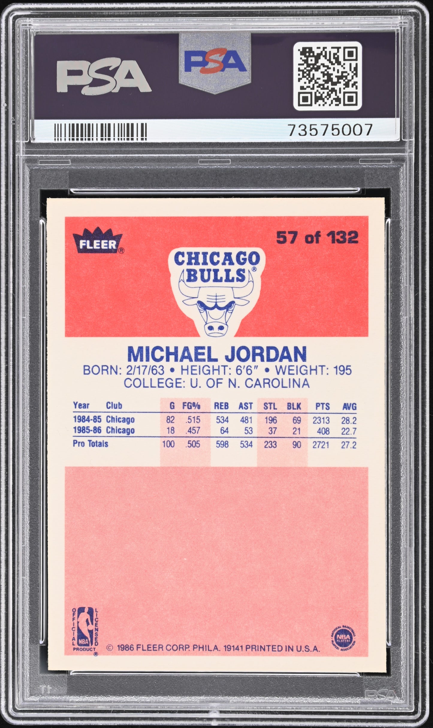 1986 Fleer Michael Jordan #57 PSA 9