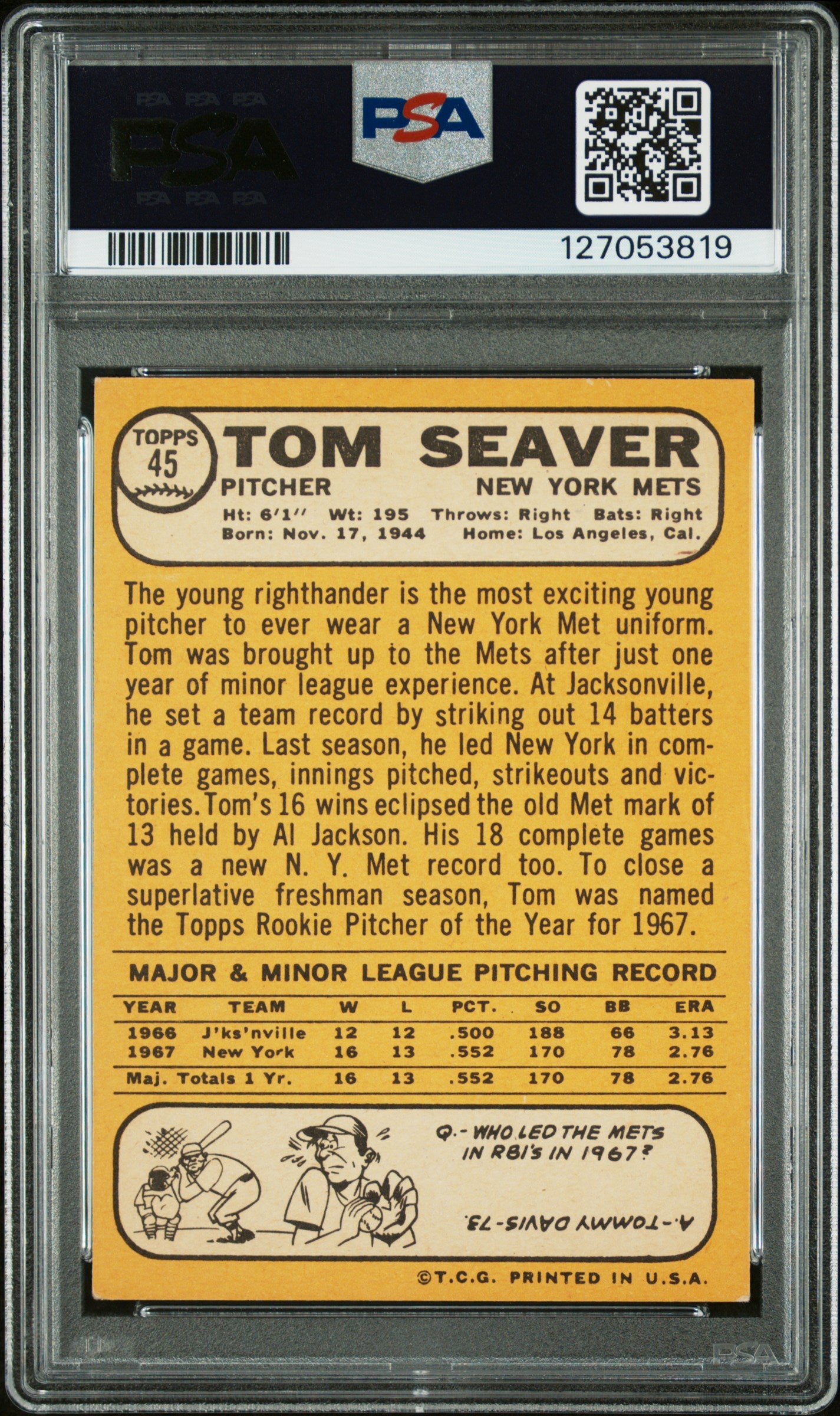 1968 Topps Tom Seaver #45 All Star Rookie PSA 4