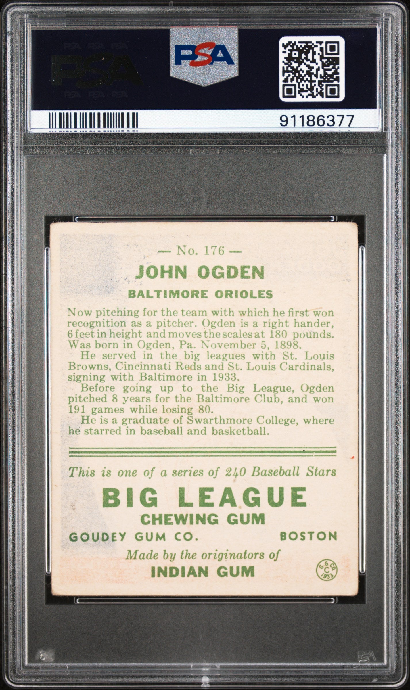 1933 Goudey John Ogden #176 PSA 3